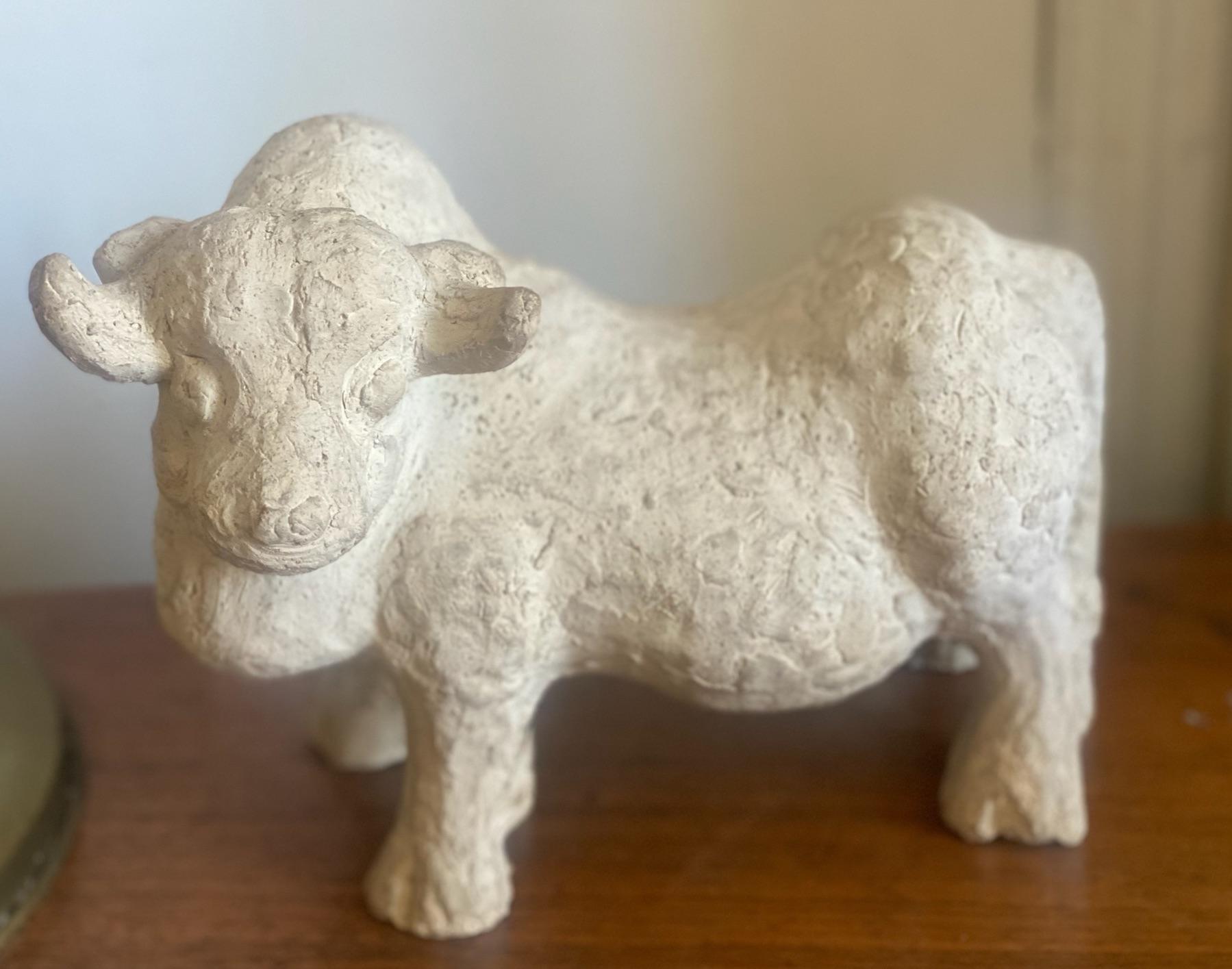 Taurus, A Characterful Guardian: Unique Hand-Modelled Bull Animalier Sculpture - Brown Figurative Sculpture by Joseph Constant