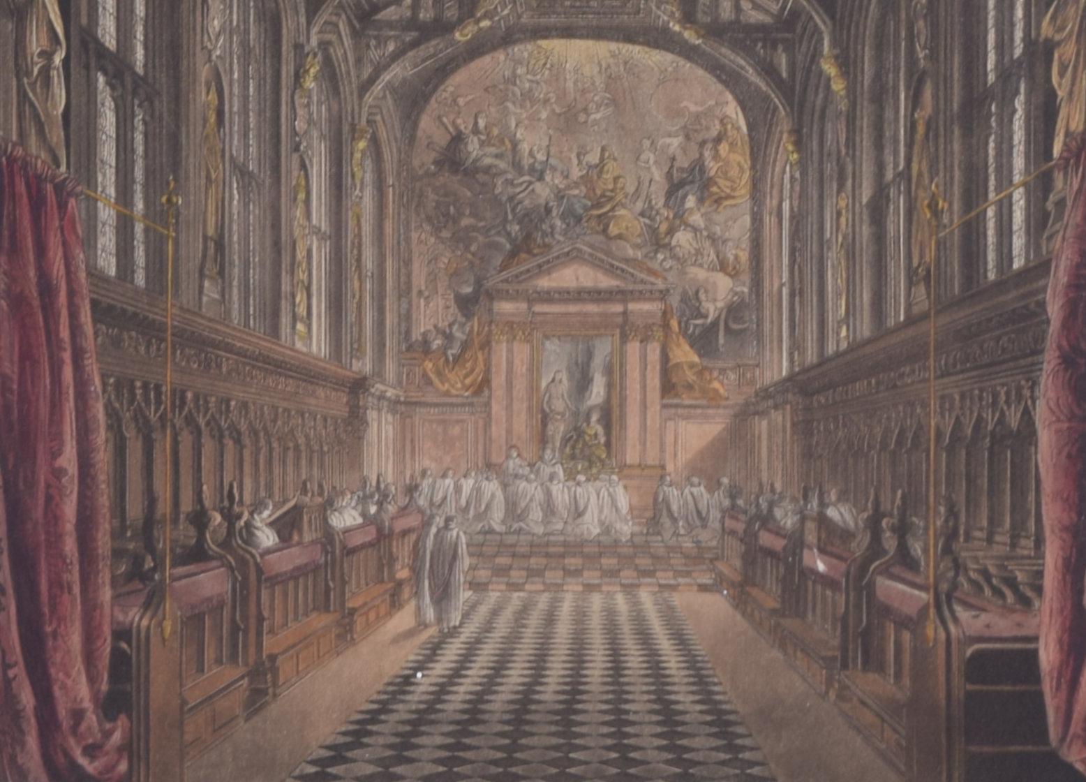 Chapel of All Souls College, Oxford engraving by Joseph Stadler for Ackermann - Realist Print by Joseph Constantine Stadler