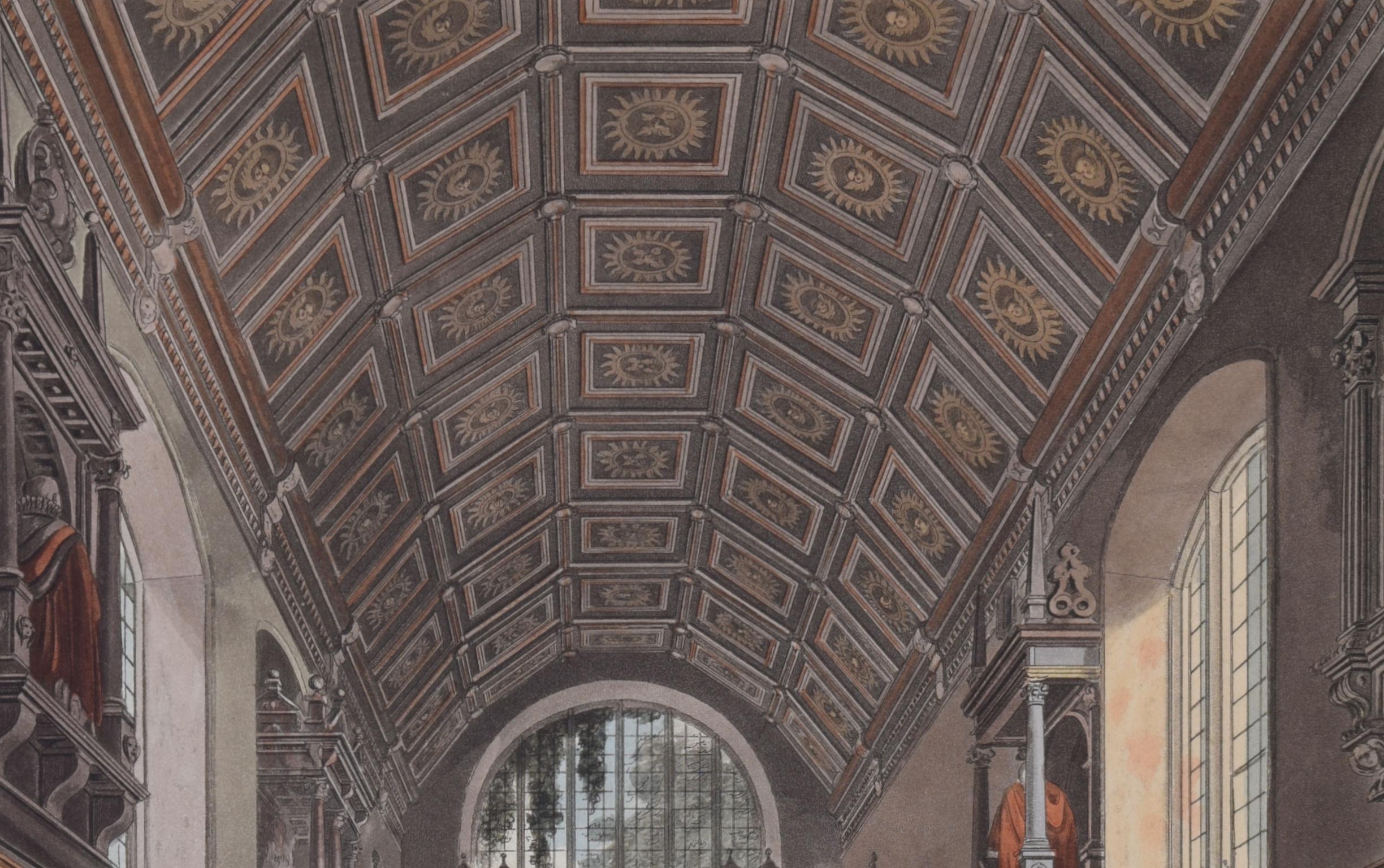 Chapel of Caius College, Cambridge engraving by Joseph Stadler for Ackermann - Realist Print by Joseph Constantine Stadler