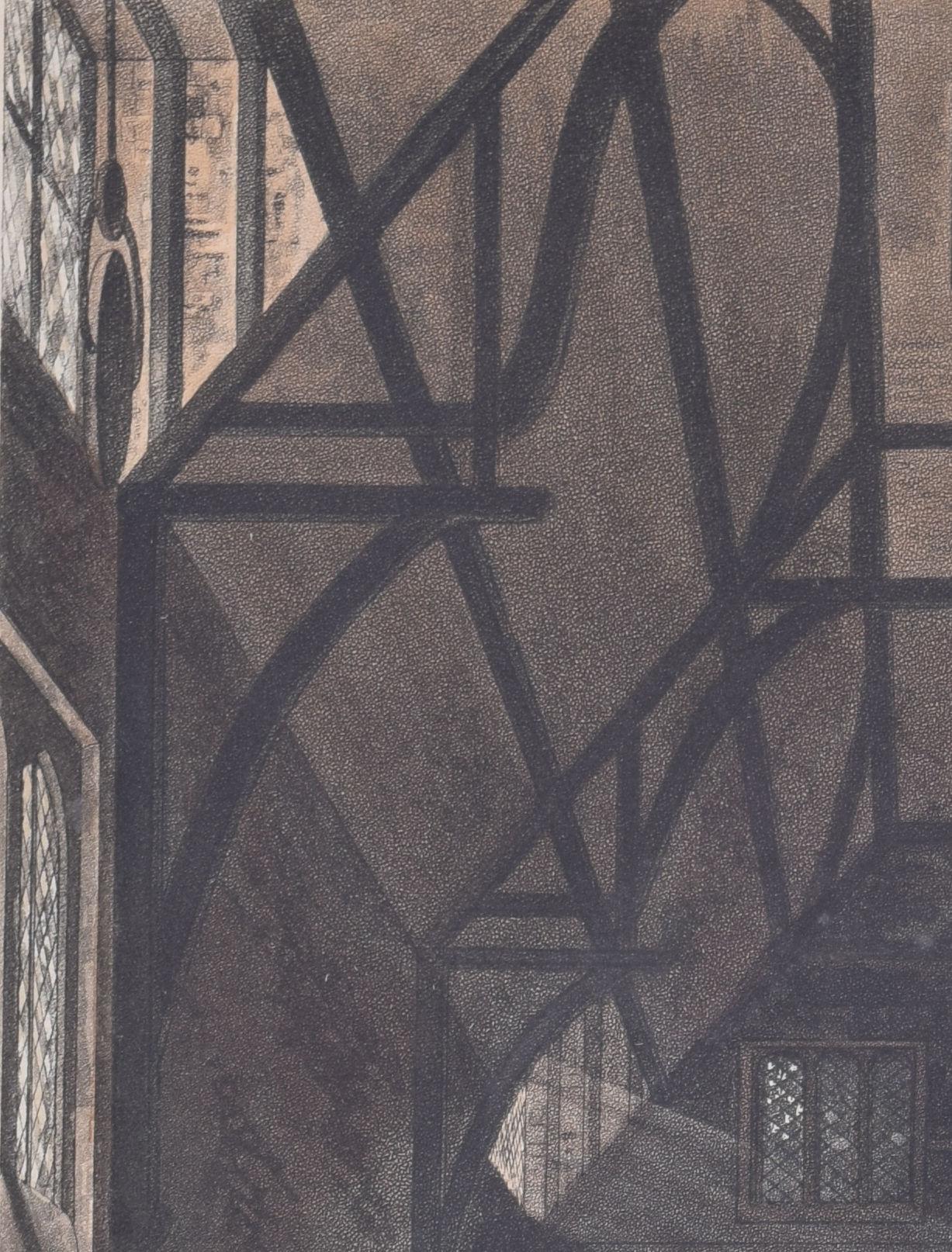 Kitchen of Trinity College, Cambridge engraving by Stadler after WH Pyne - Realist Print by Joseph Constantine Stadler