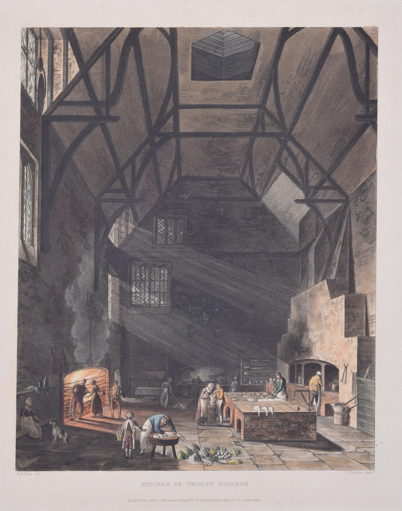 Kitchen of Trinity College, Cambridge engraving by Stadler after WH Pyne - Print by Joseph Constantine Stadler