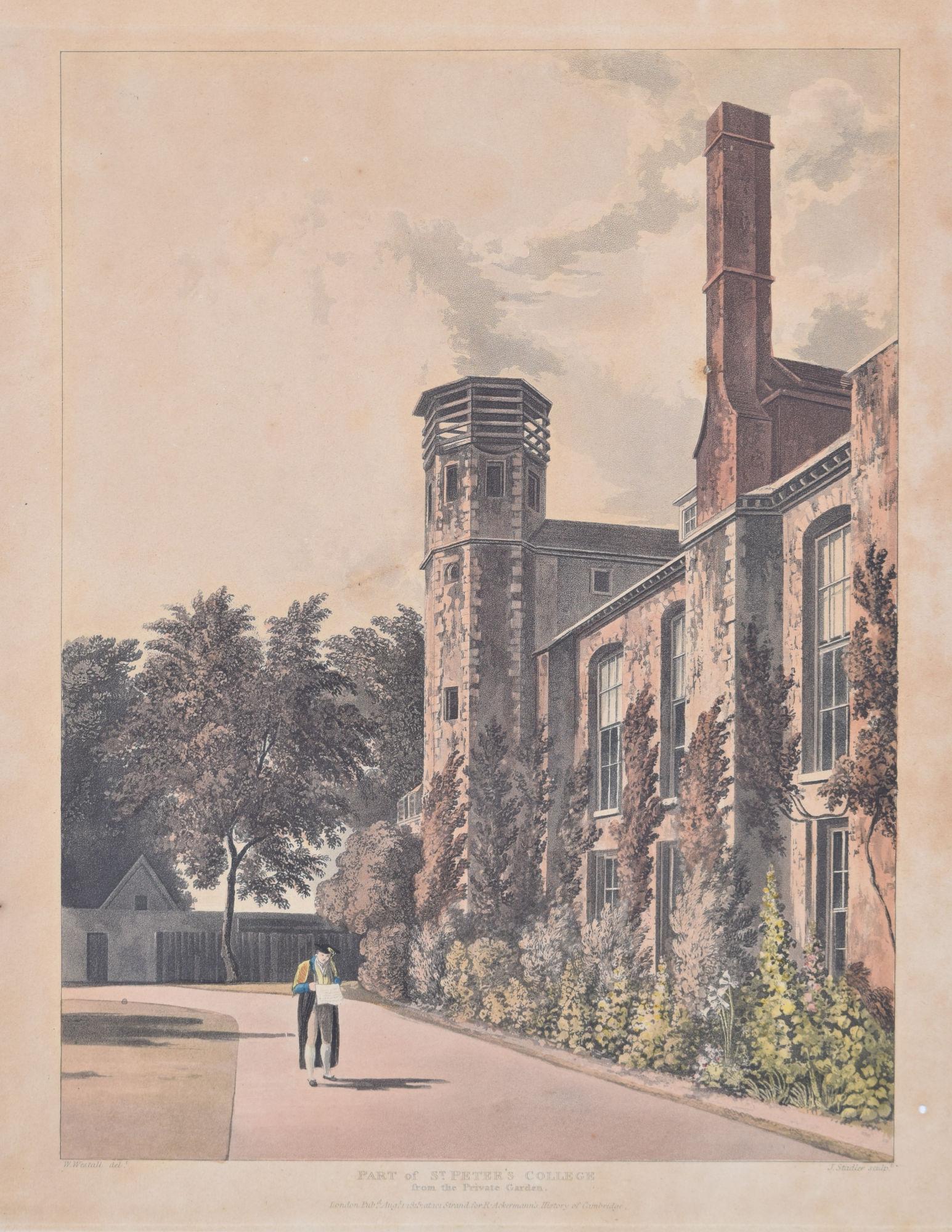 Peterhouse, Cambridge engraving by Stadler after Westall - Print by Joseph Constantine Stadler