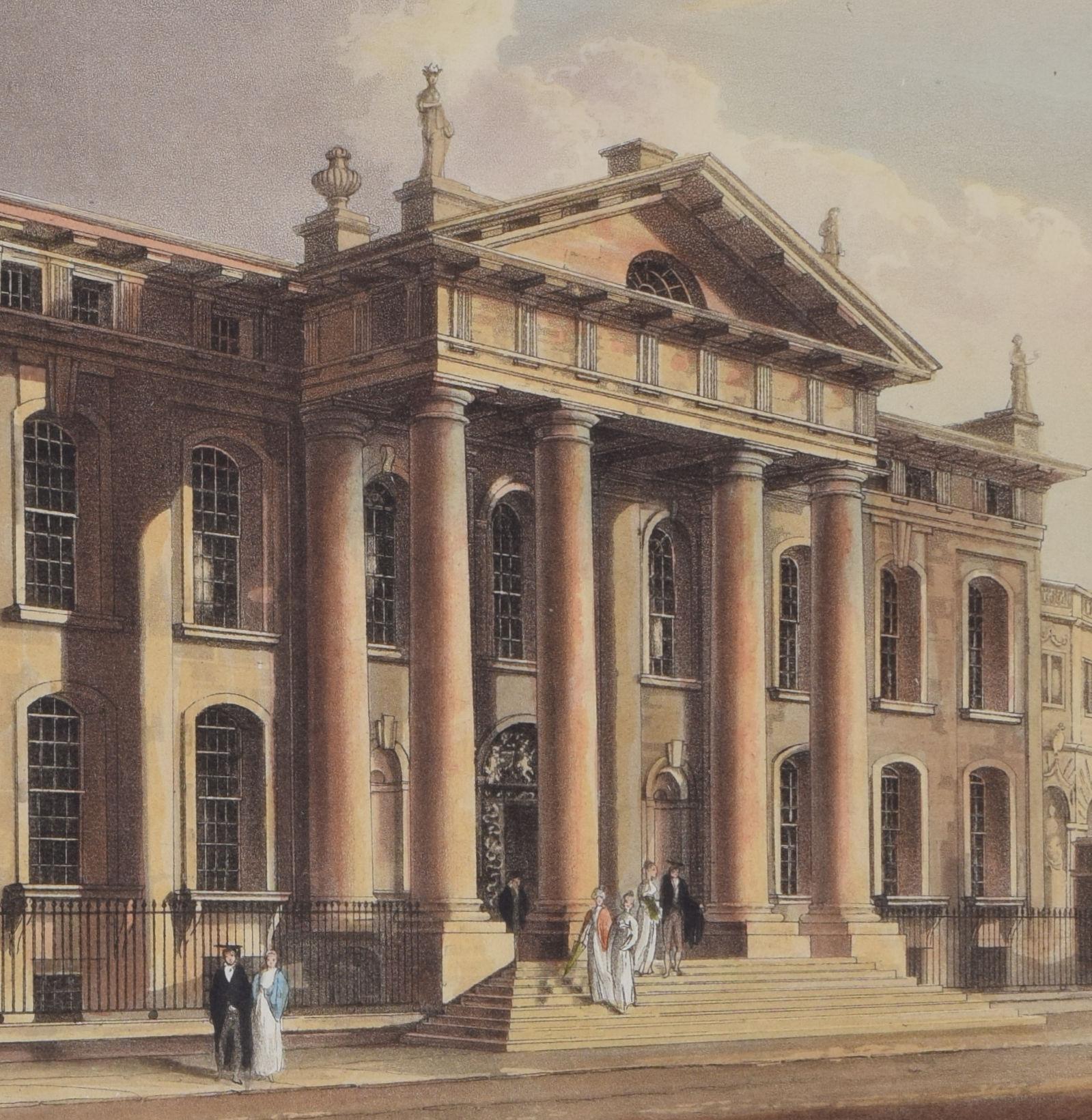 The Clarendon Building, Oxford engraving by Joseph Stadler for Ackermann - Realist Print by Joseph Constantine Stadler