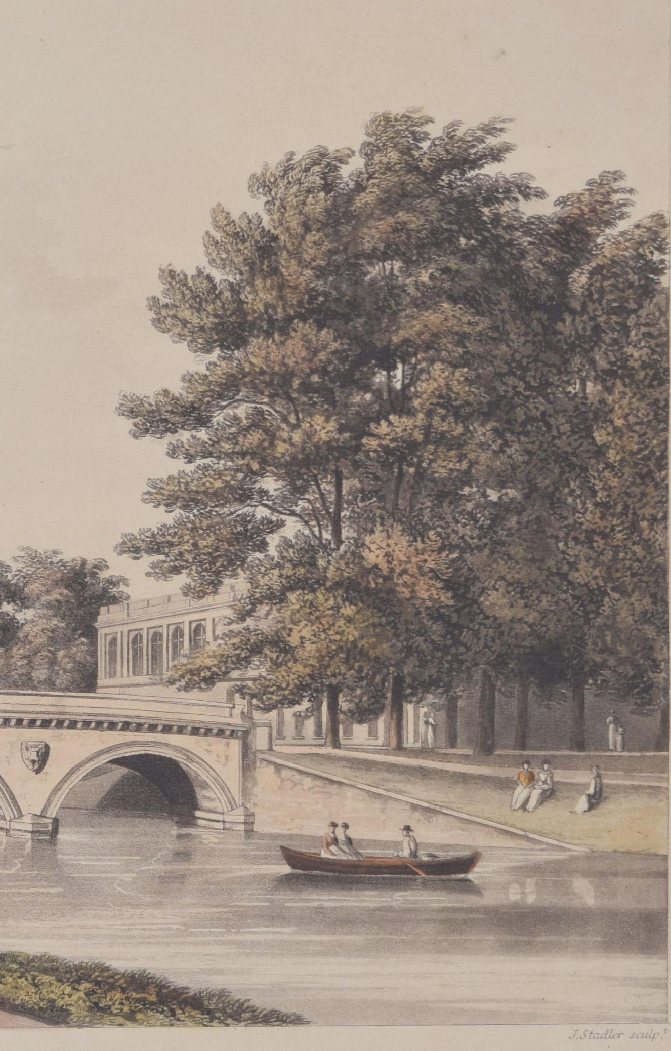 Trinity College, Cambridge Bridge engraving by Stadler after Westall For Sale 1
