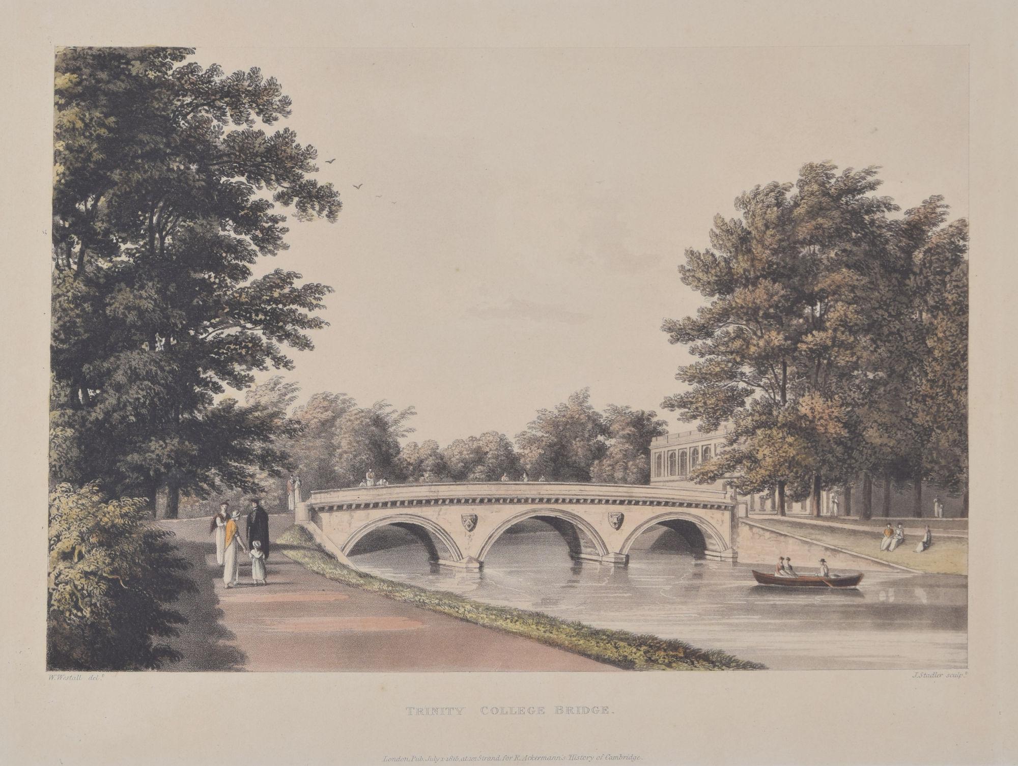 Trinity College, Cambridge Bridge engraving by Stadler after Westall - Print by Joseph Constantine Stadler
