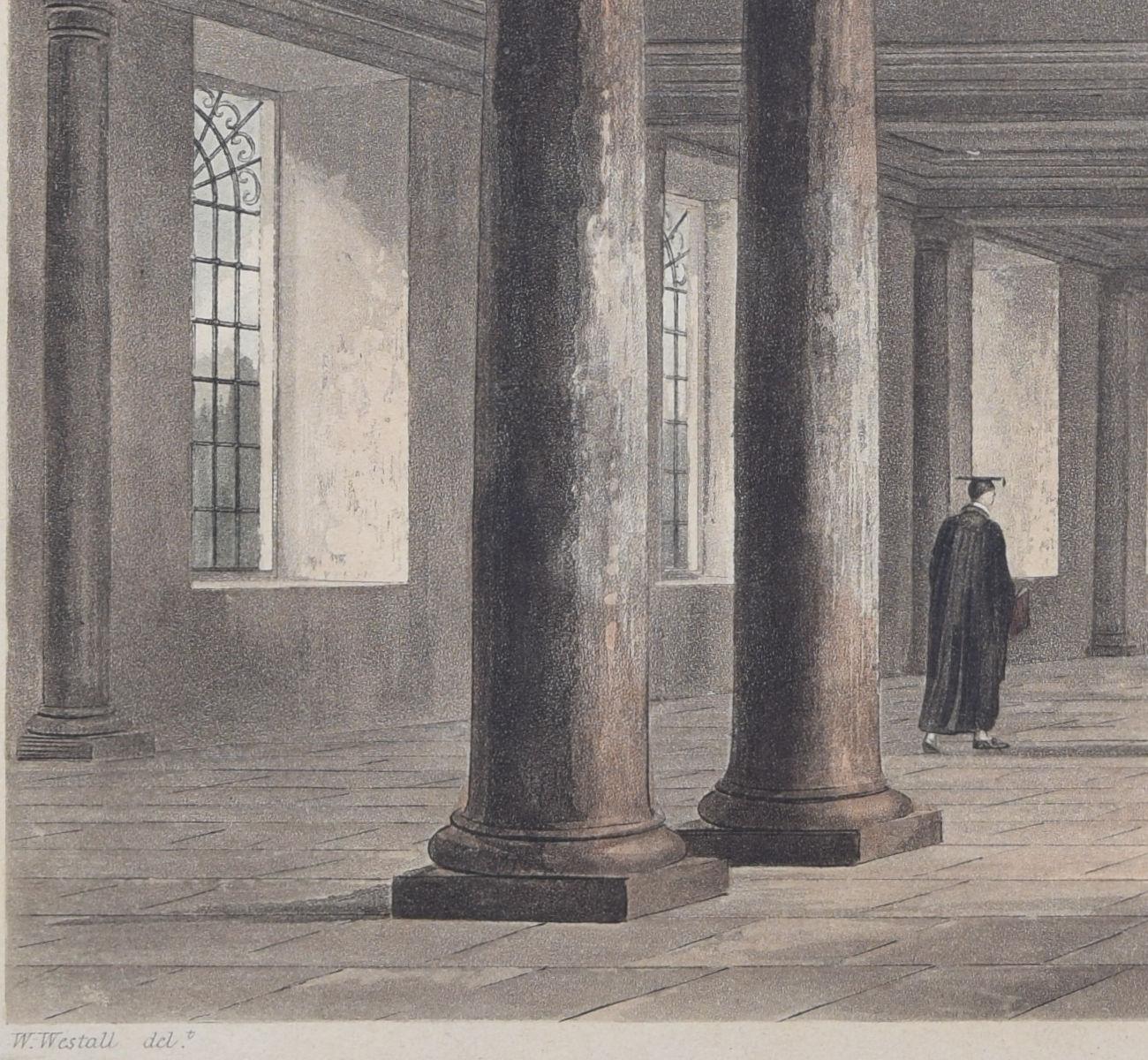 Trinity College, Cambridge library colonnade engraving by Stadler after Westall For Sale 1