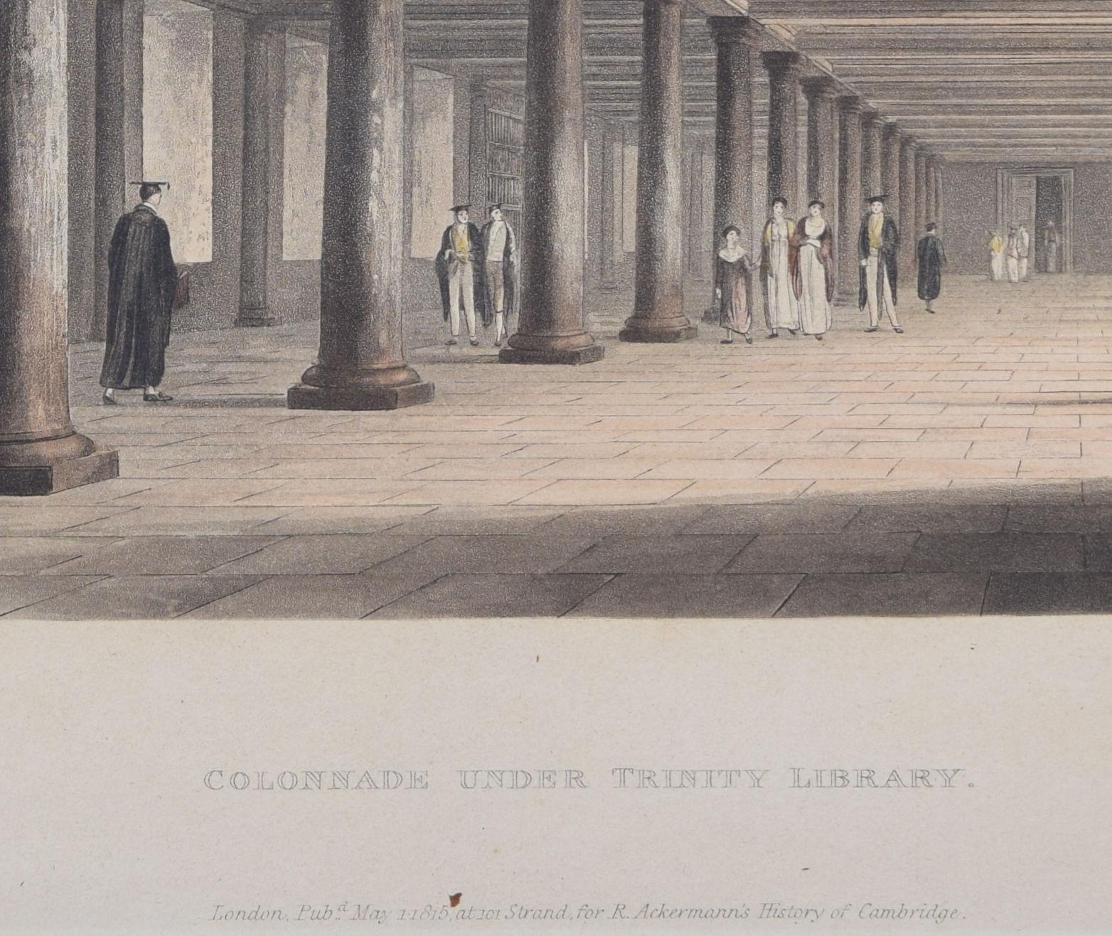 Trinity College, Cambridge library colonnade engraving by Stadler after Westall For Sale 2