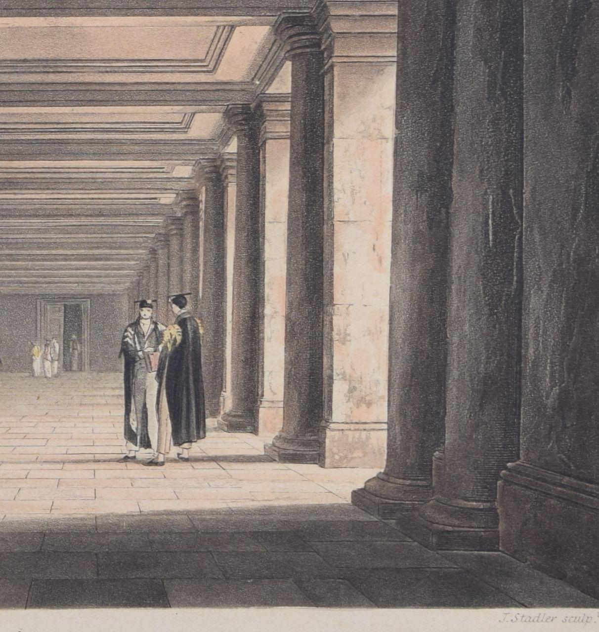 Trinity College, Cambridge library colonnade engraving by Stadler after Westall For Sale 3