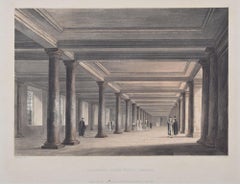 Trinity College, Cambridge library colonnade engraving by Stadler after Westall