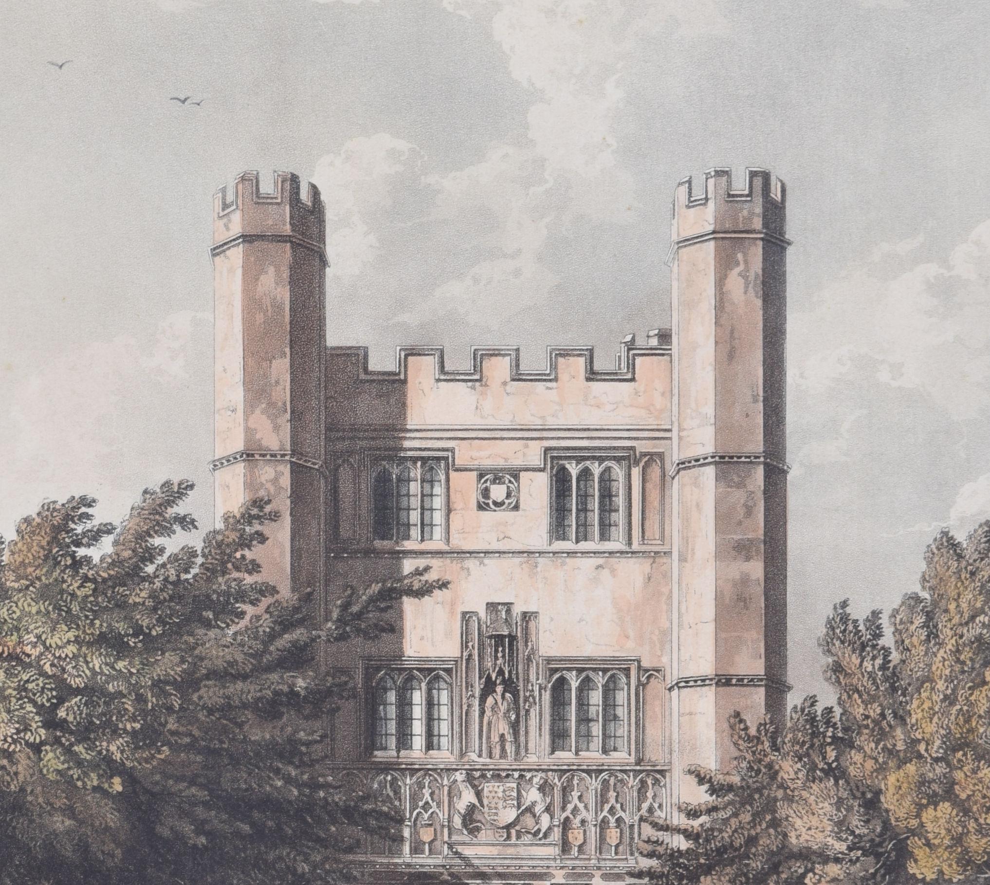 Trinity Gate, Trinity College, Cambridge engraving by Stadler after Westall - Realist Print by Joseph Constantine Stadler