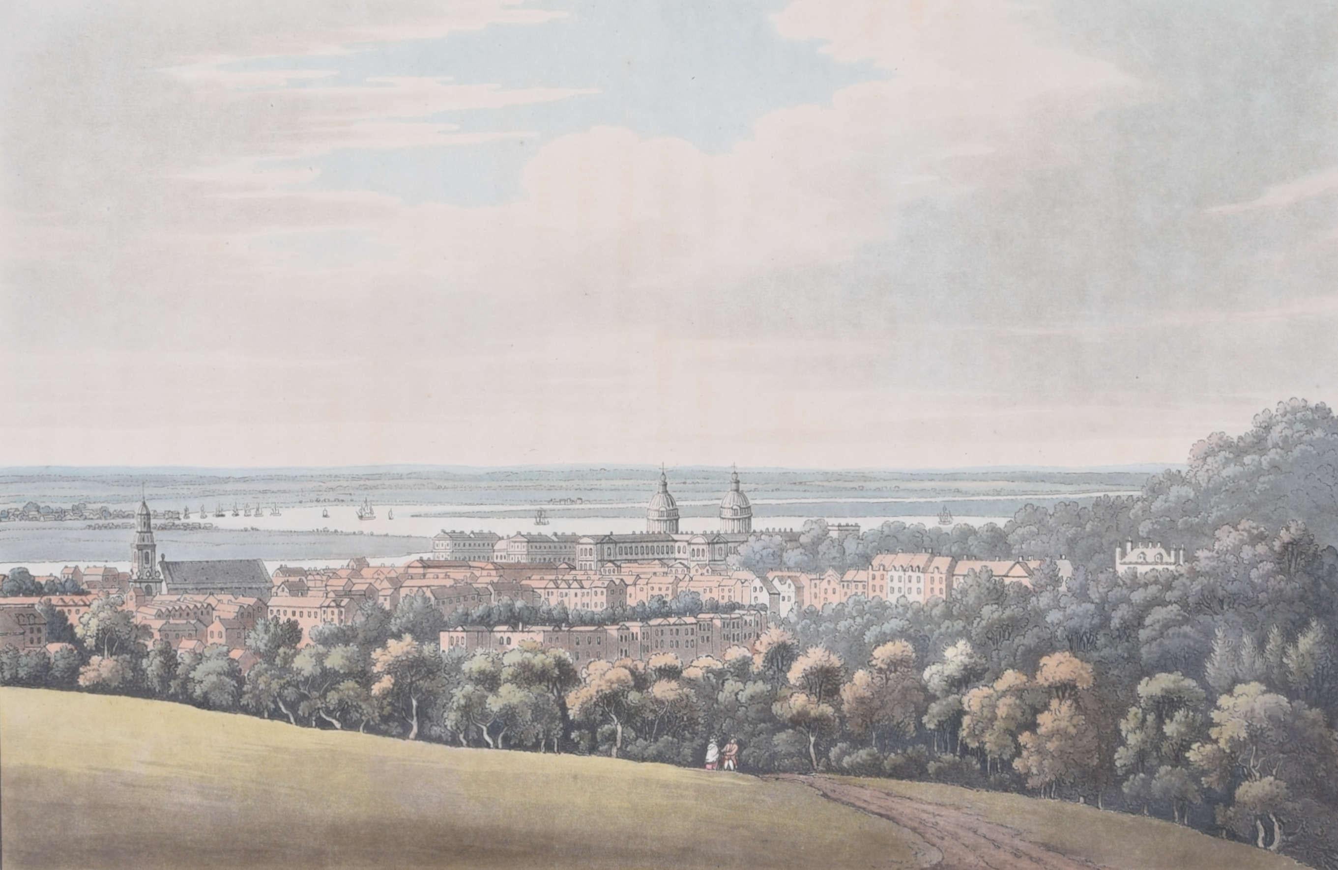Joseph Constantine Stadler Landscape Print – Blick auf Greenwich und den Fluss Gravur von Stadler nach Farington