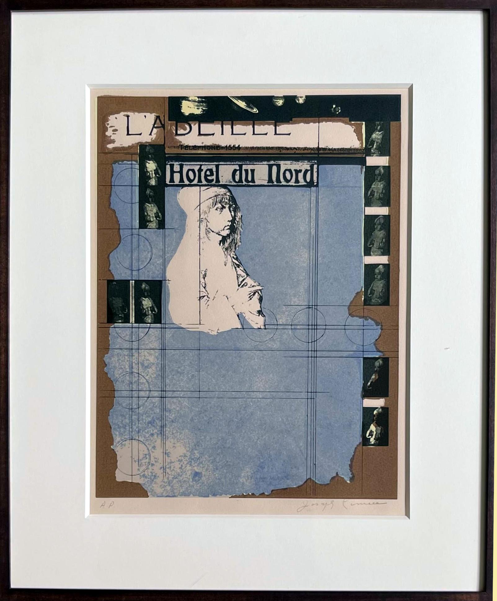 Écran de soie 5 couleurs avec vernis et pochoir signé AP - Surréalisme Mixed Media Art par Joseph Cornell