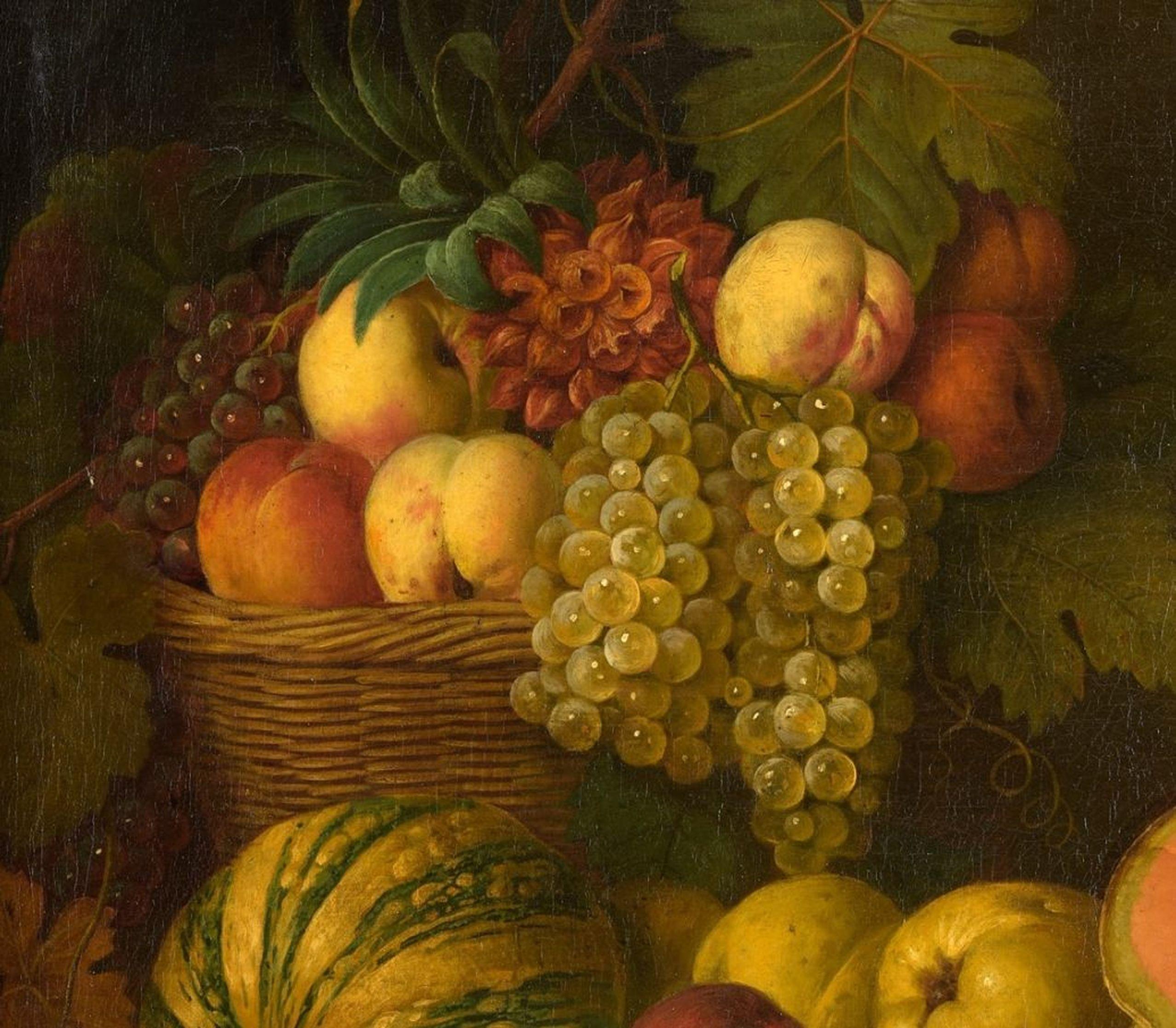 Still life with fruits. 19 century, oil on canvas, 72x62 cm - Painting by Joseph Correggio