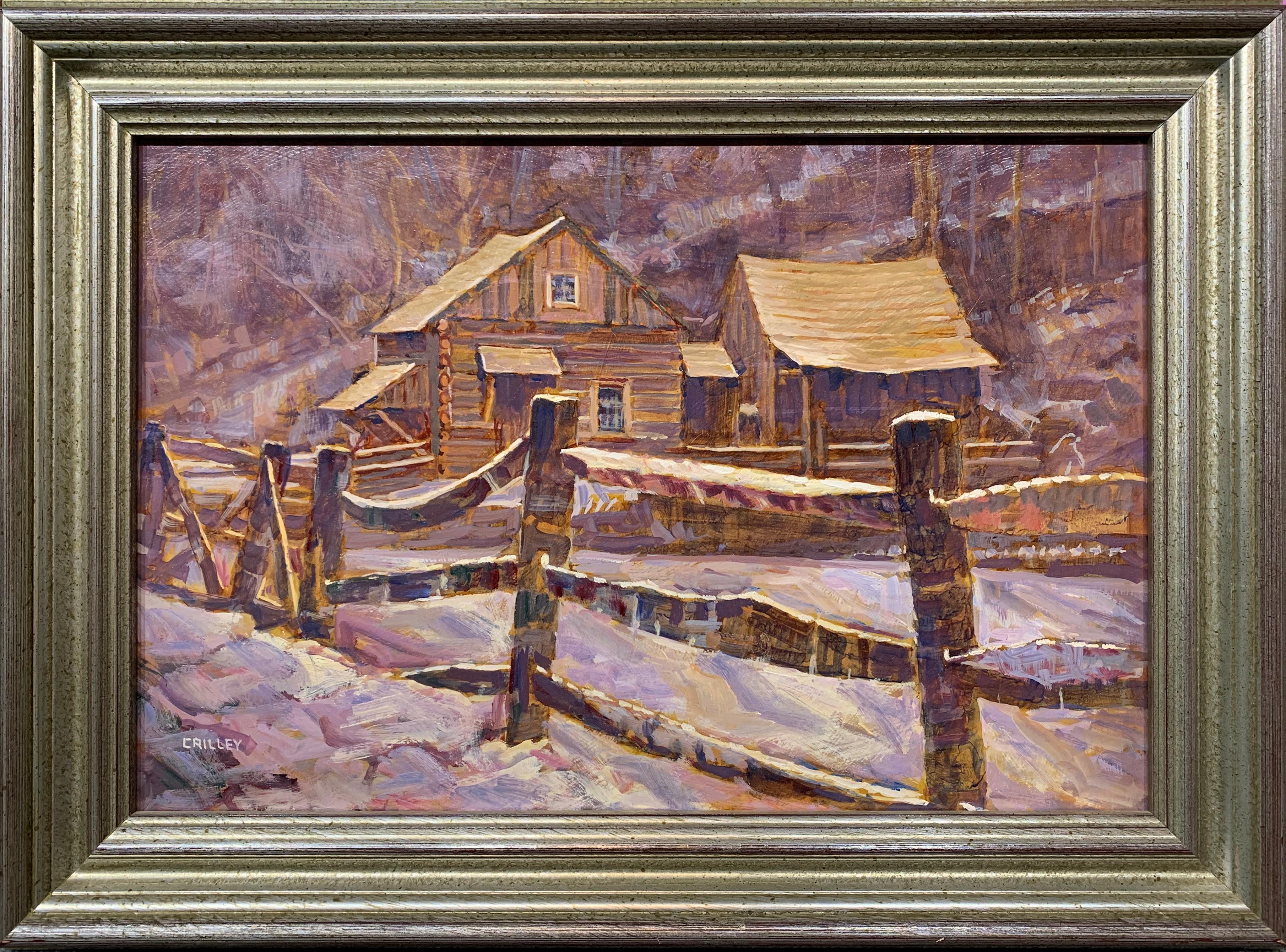 Cuttalossa Snow, Impressionist Winter Snow Landscape in Bucks County, PA - Painting by Joseph Crilley