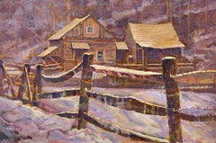 Paysage impressionniste de neige de Cuttalossa, paysage de neige d'hiver dans le comté de Bucks, PA