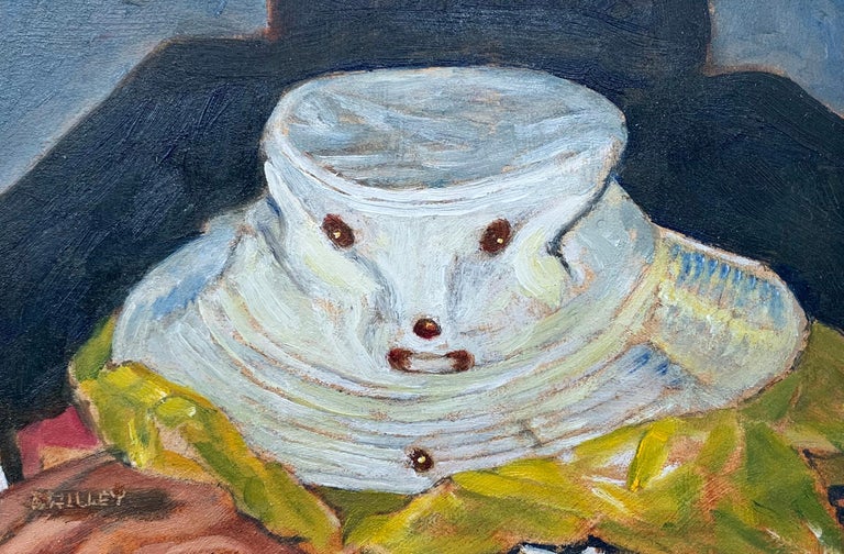Joseph Crilley Still-Life Painting - Hat Face, Miniature Still Life of Artist's Hat, 2007