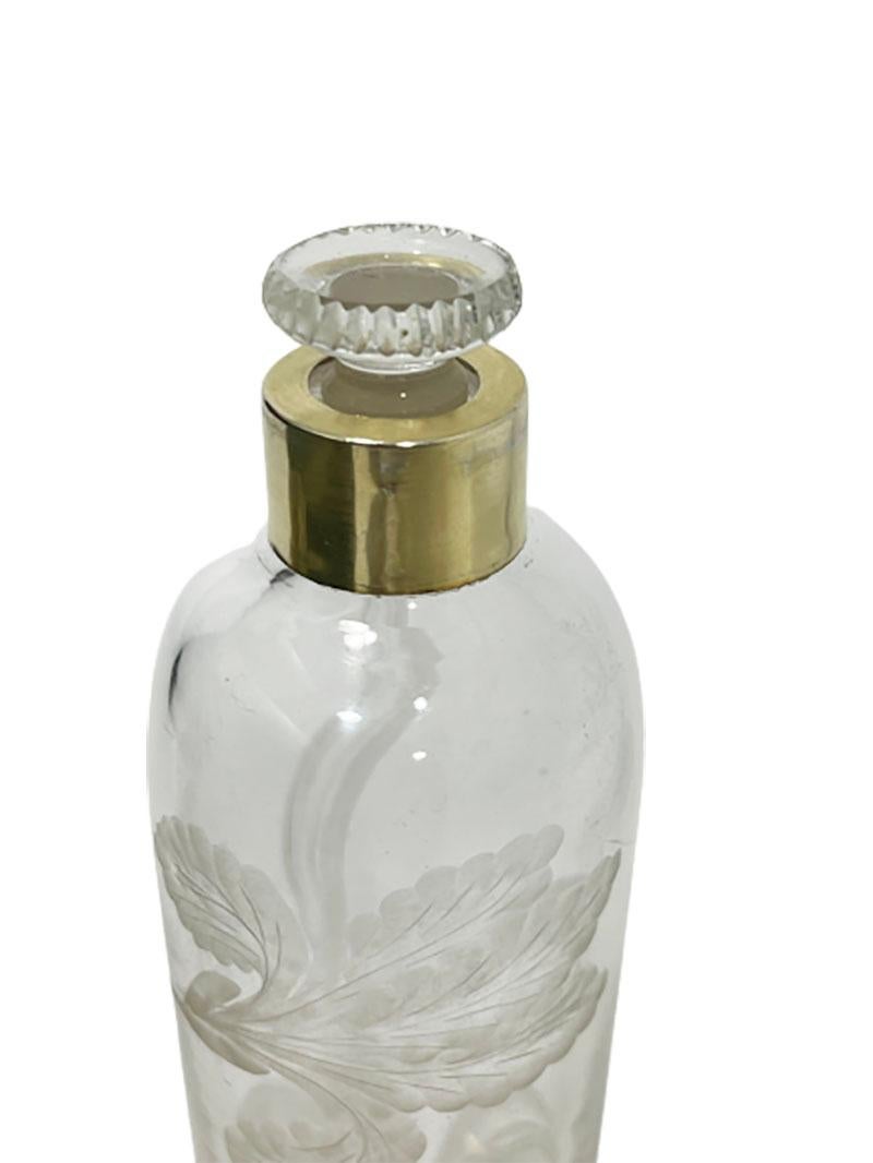 Joseph Crossard French Silver Gold Plated and Engraved Traveling Liqueur Bottle For Sale 1