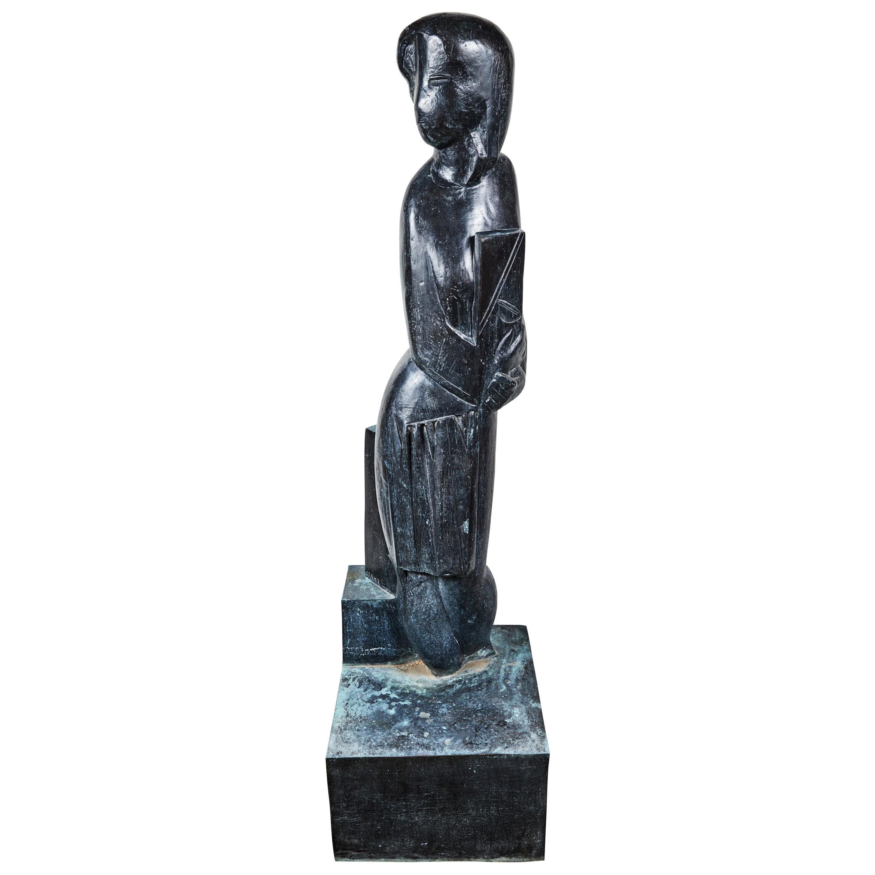 Joseph Csaky Figurative Sculpture – Signiert, lebensgroß, abstrakt figurativ, Bronzeskulptur