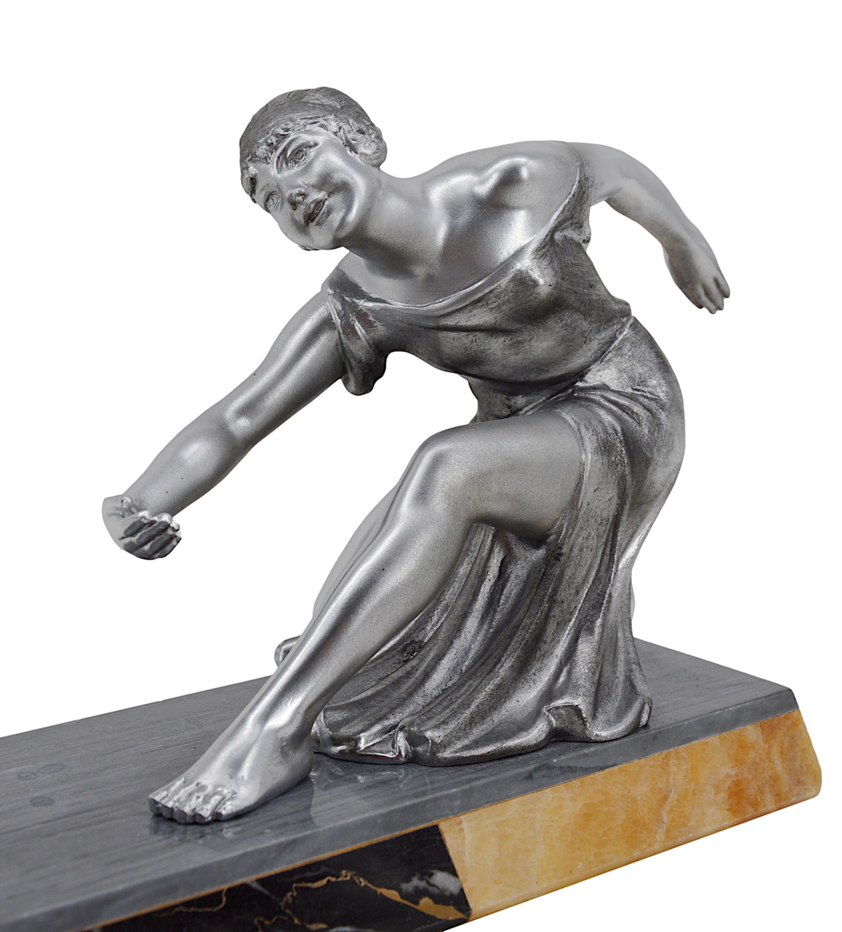 Joseph D'Asté Escultura Joven Dama y Dios Pan, década de 1910 Art Decó en venta