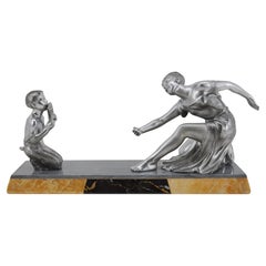 Joseph D'Asté Young Lady & God Pan Sculpture, 1910s