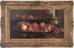 Peaches Still-Life Oil On Canvas Painting By Belgian Joseph De Belder