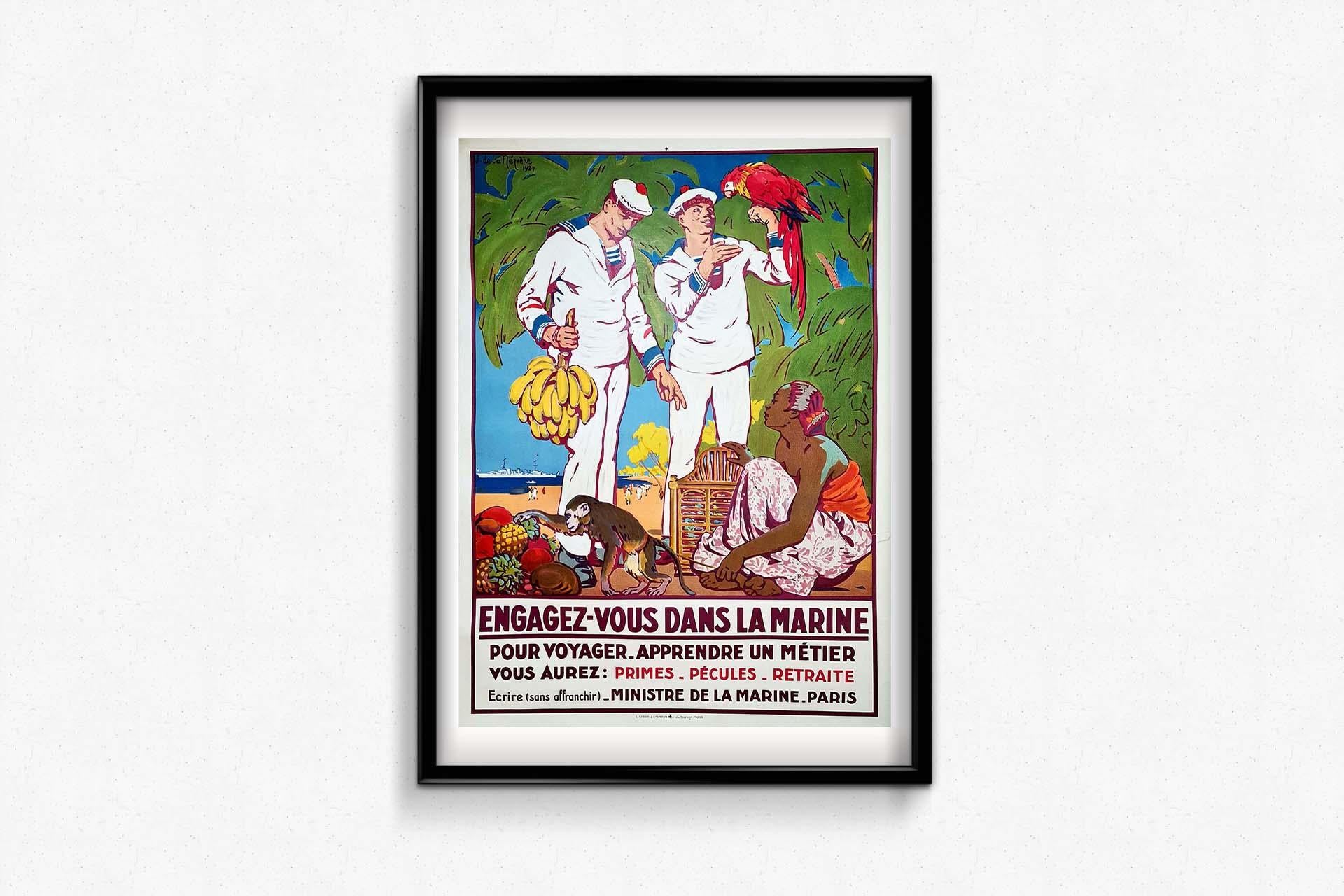 Original poster made by Joseph Daviel de la Nézière to enlist in the French Navy For Sale 2