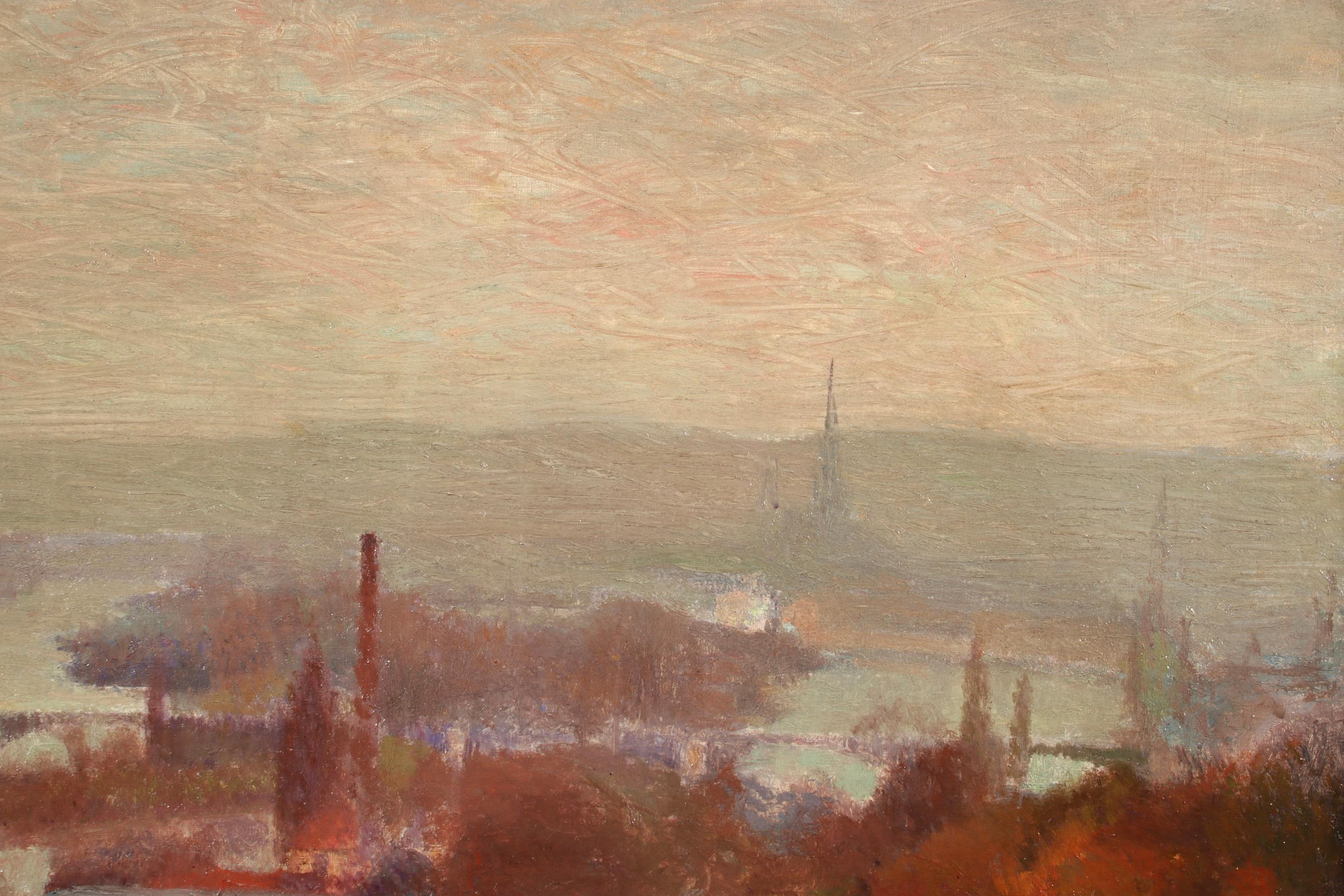 Morning Fog - Rouen - Impressionist Oil, River in Landscape by Joseph Delattre 8