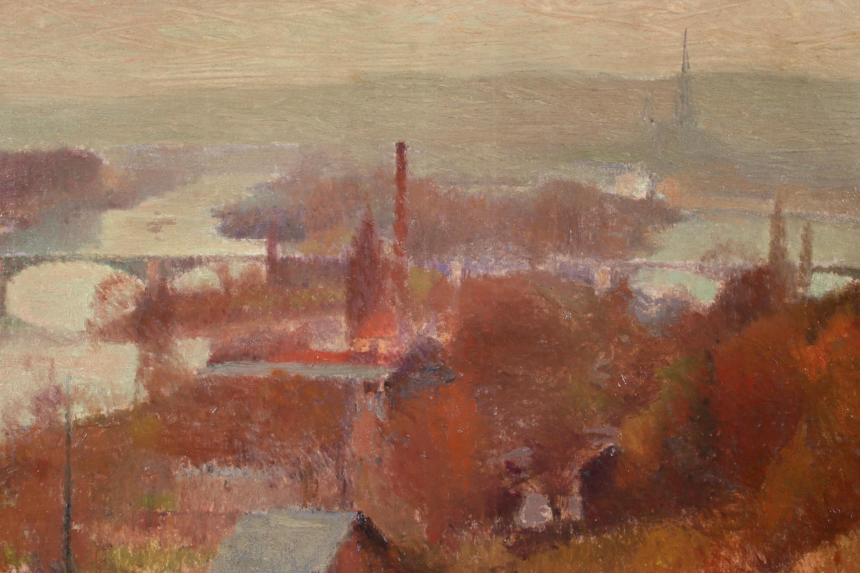 Morning Fog - Rouen - Impressionist Oil, River in Landscape by Joseph Delattre 9