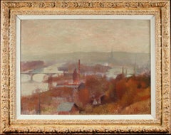 Morning Fog - Rouen - Impressionist Oil, River in Landscape by Joseph Delattre