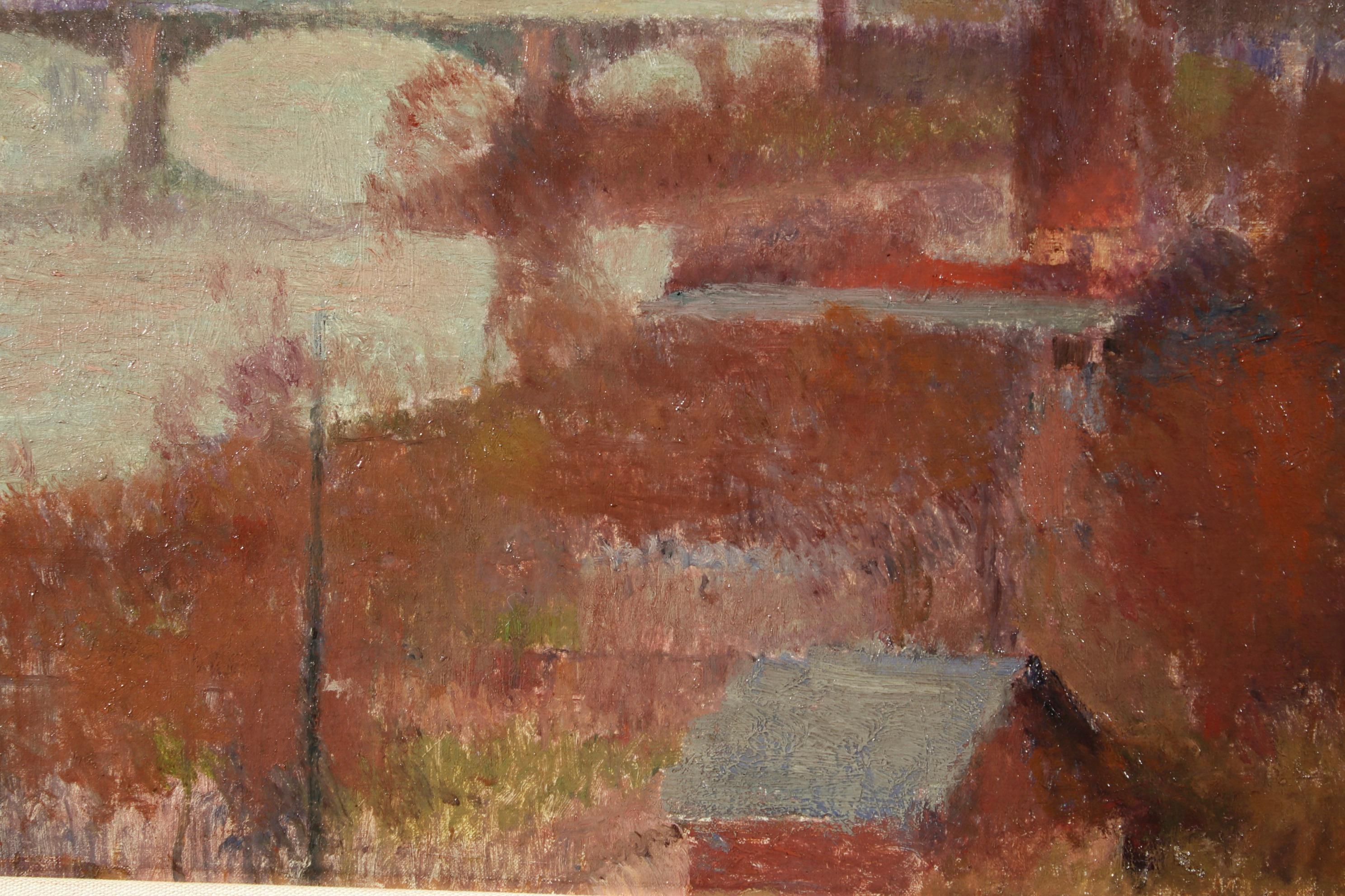 Morning Fog - Rouen - Impressionist Oil, River in Landscape by Joseph Delattre 4