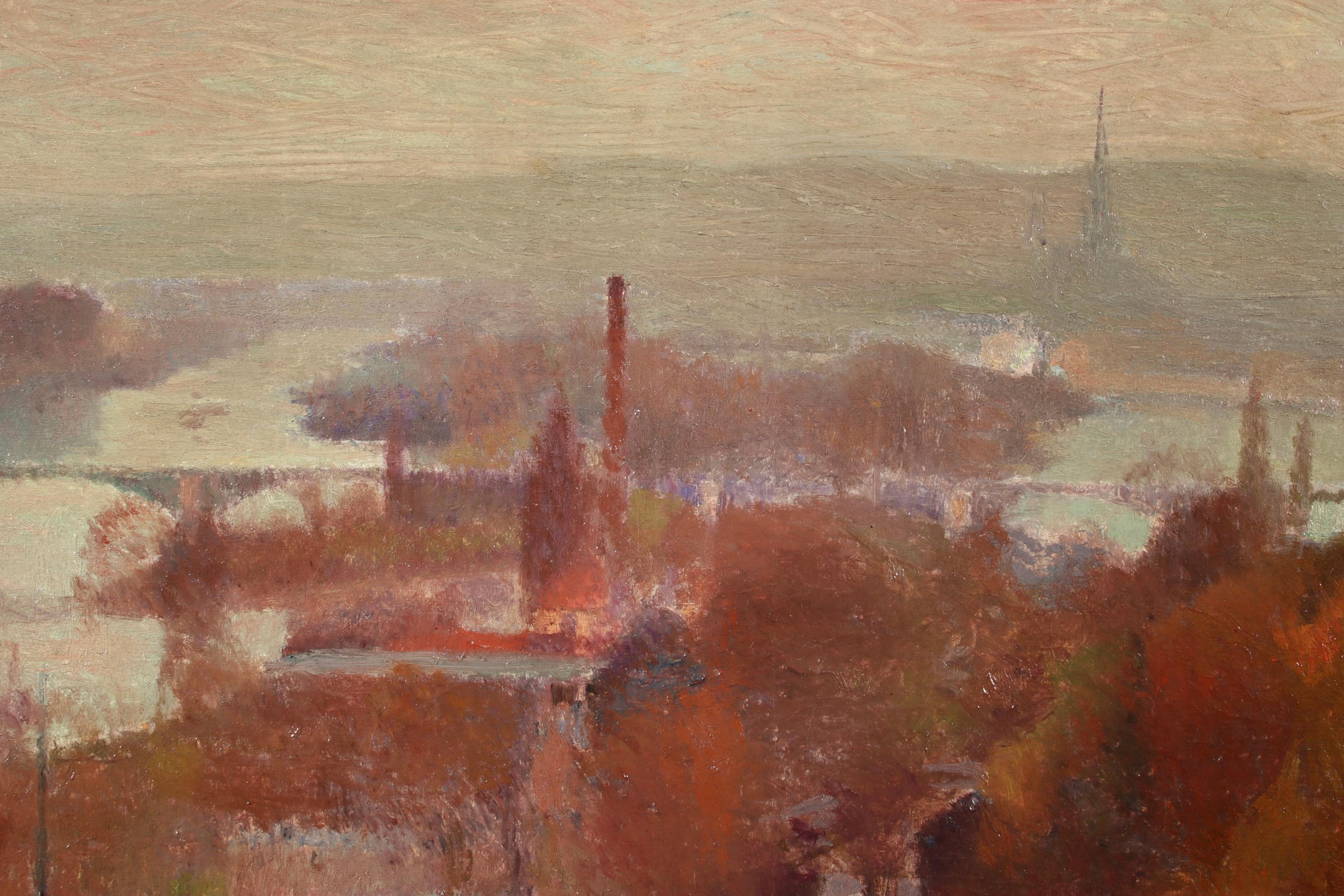 Morning Fog - Rouen - Impressionist Oil, River in Landscape by Joseph Delattre 5