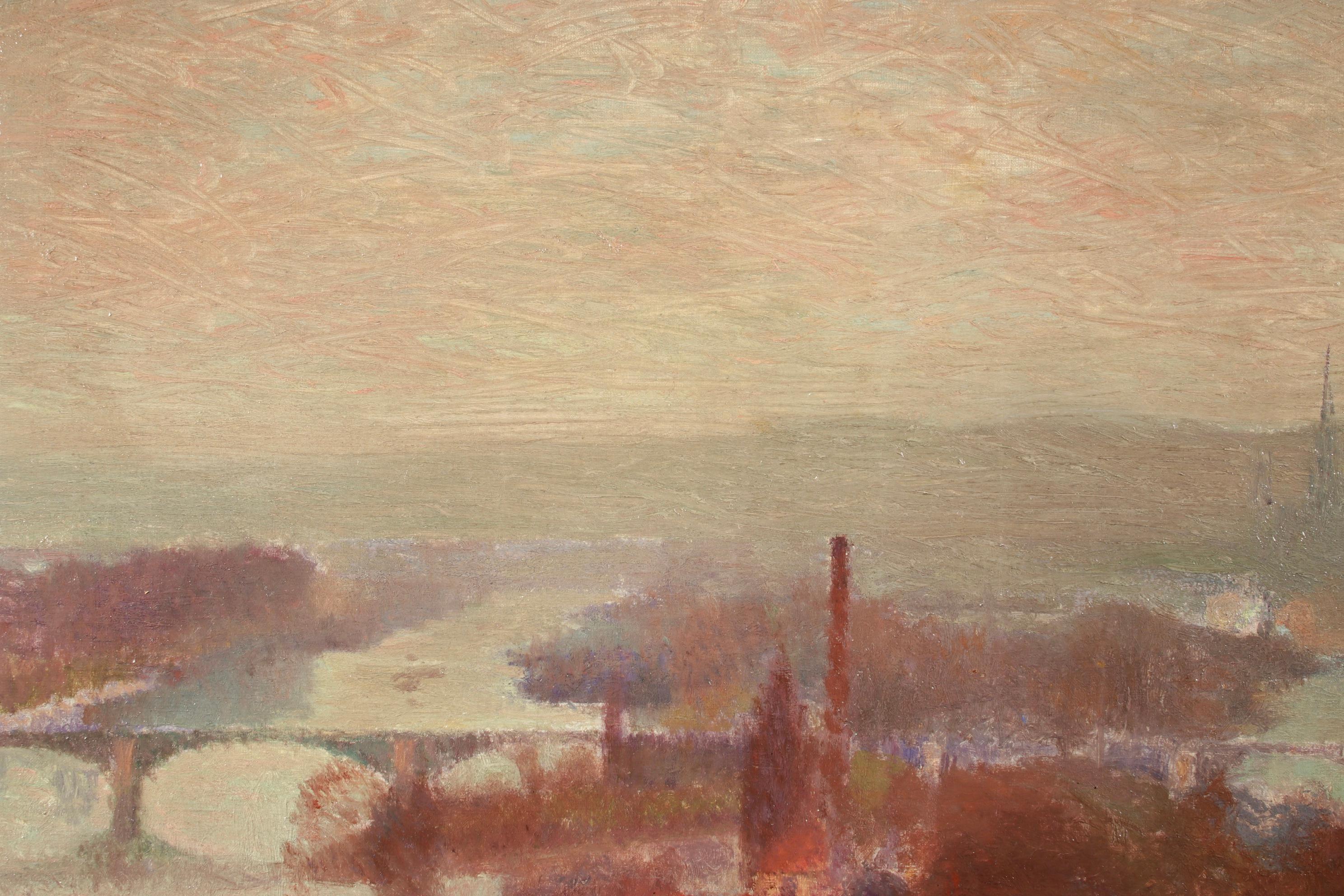 Morning Fog - Rouen - Impressionist Oil, River in Landscape by Joseph Delattre 7
