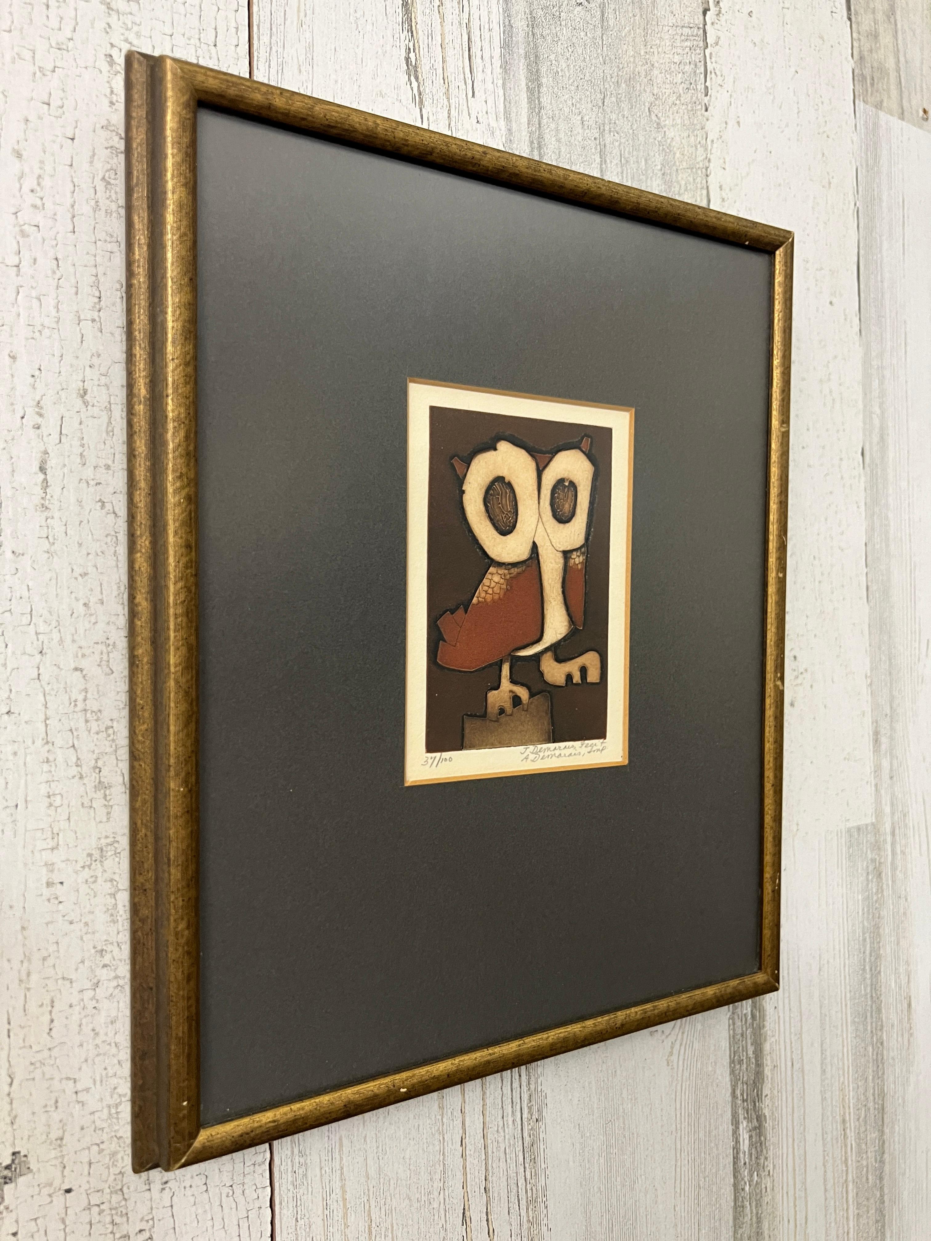 Mid-Century Modern Joseph Demarais Limited Edition Owl Print  For Sale