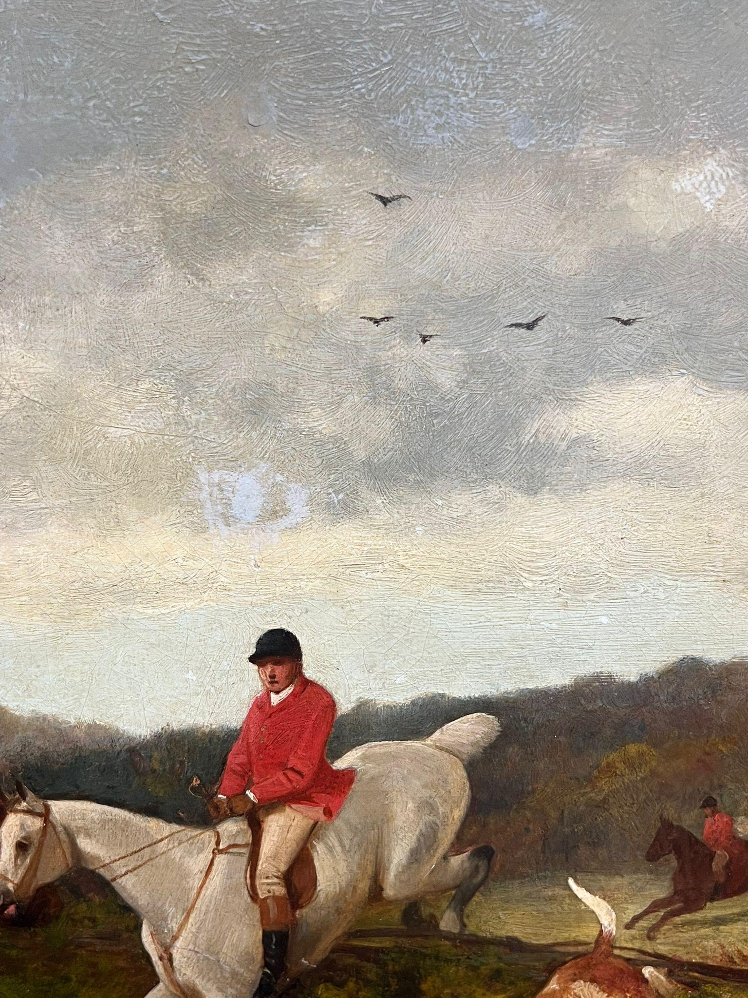 Siglo XIX Escena de caza inglesa con jinetes y sabuesos Pintura al óleo enmarcada 2