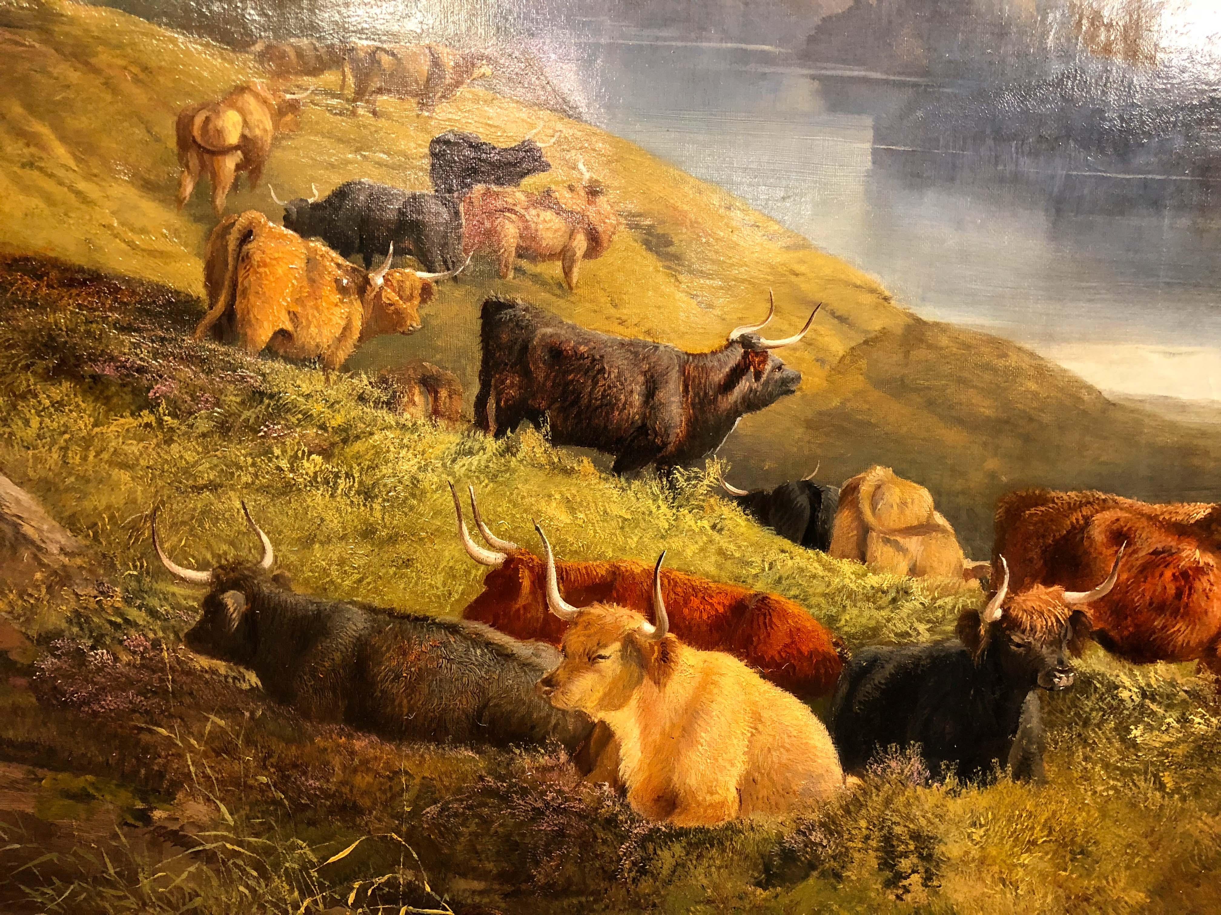 Highland Cattle - Realist Painting by Joseph Denovan Adam