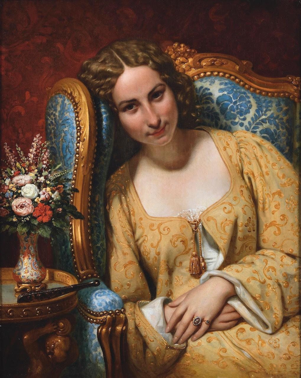 In einen Sessel gekuschelte Frau – Painting von Joseph-Désiré Court