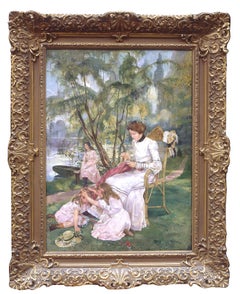 Children playing in the park, oil on canvas signed Joseph Dierickx dated 1903