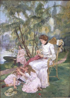 Enfants jouant dans le parc, huile sur toile signée Joseph Dierickx, datée de 1903