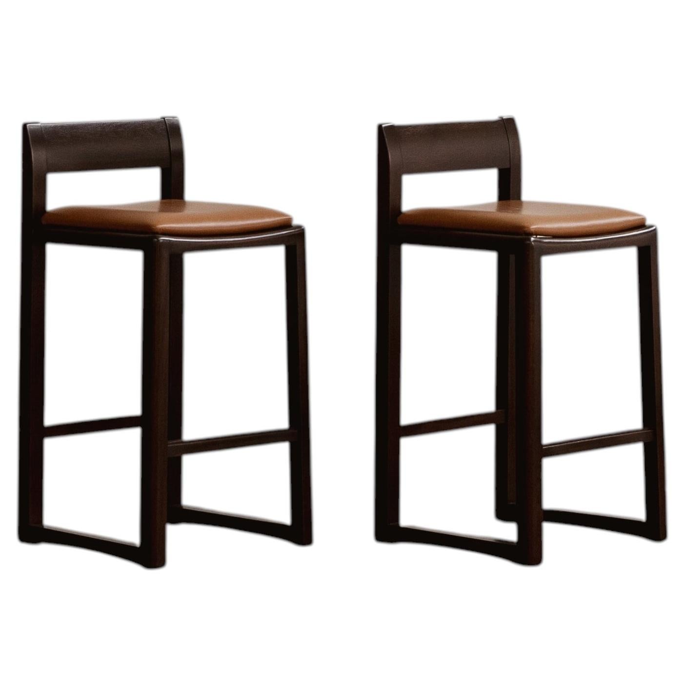 Joseph Dirand Bar Stools, Cognac Leather, 2010, Set of 2