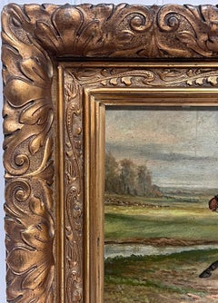Victorian English Hunting Scene Horse & Riders in British Landscape Signed Oil