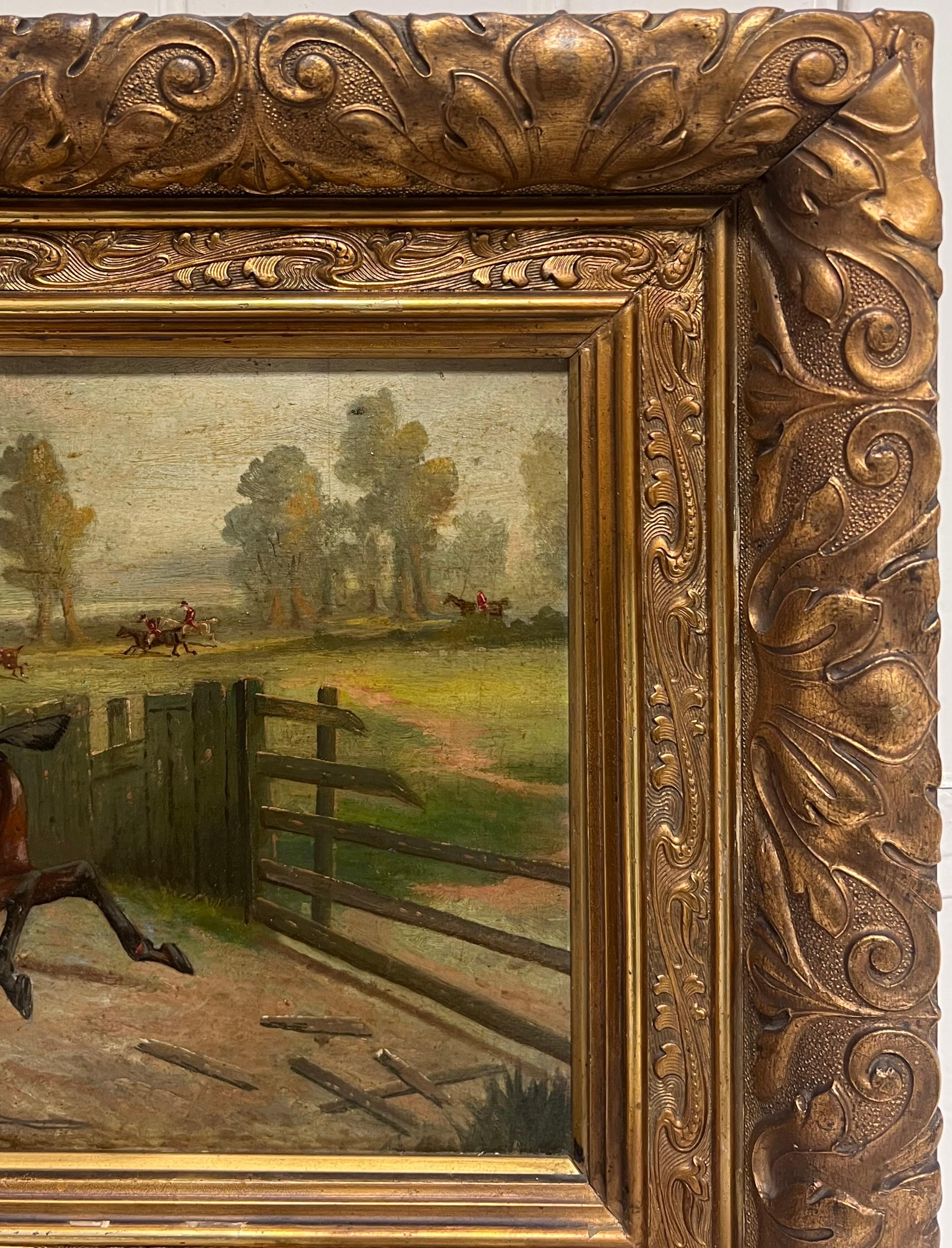 Victorian English Hunting Scene Horse & Riders in British Landscape Signed Oil For Sale 2