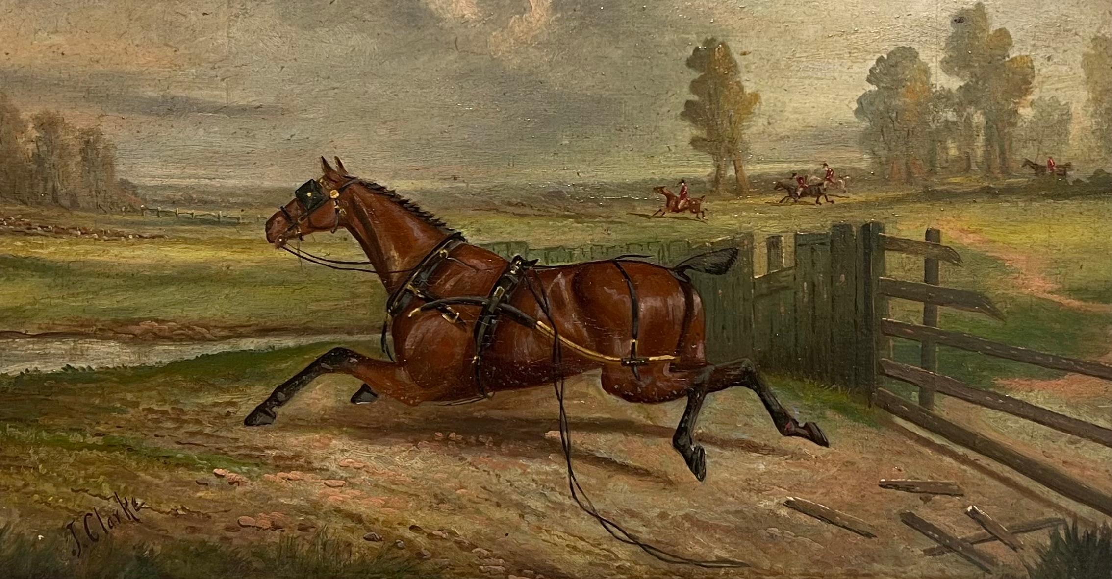 Victorian English Hunting Scene Horse & Riders in British Landscape Signed Oil For Sale 3