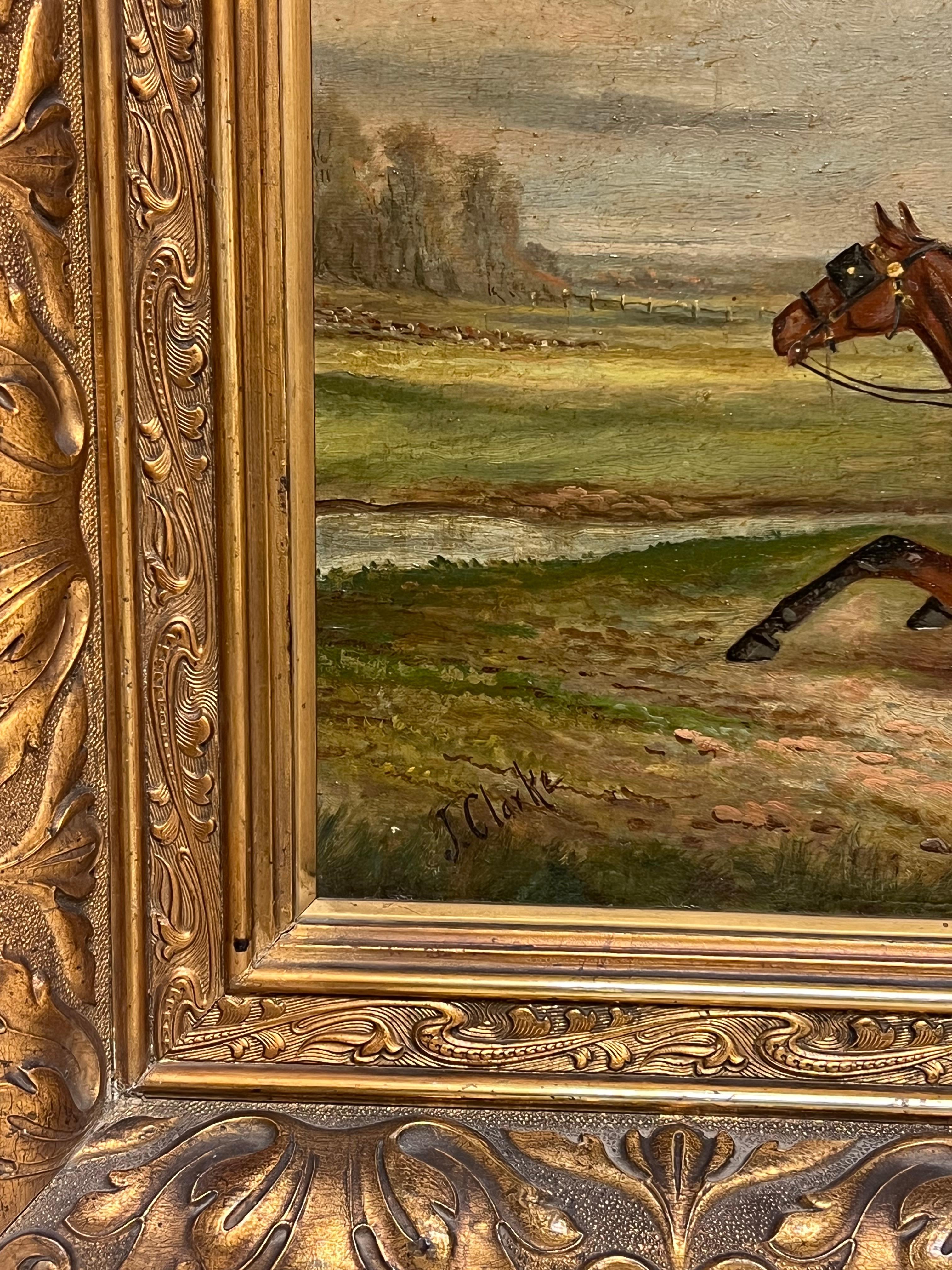 Victorian English Hunting Scene Horse & Riders in British Landscape Signed Oil For Sale 4