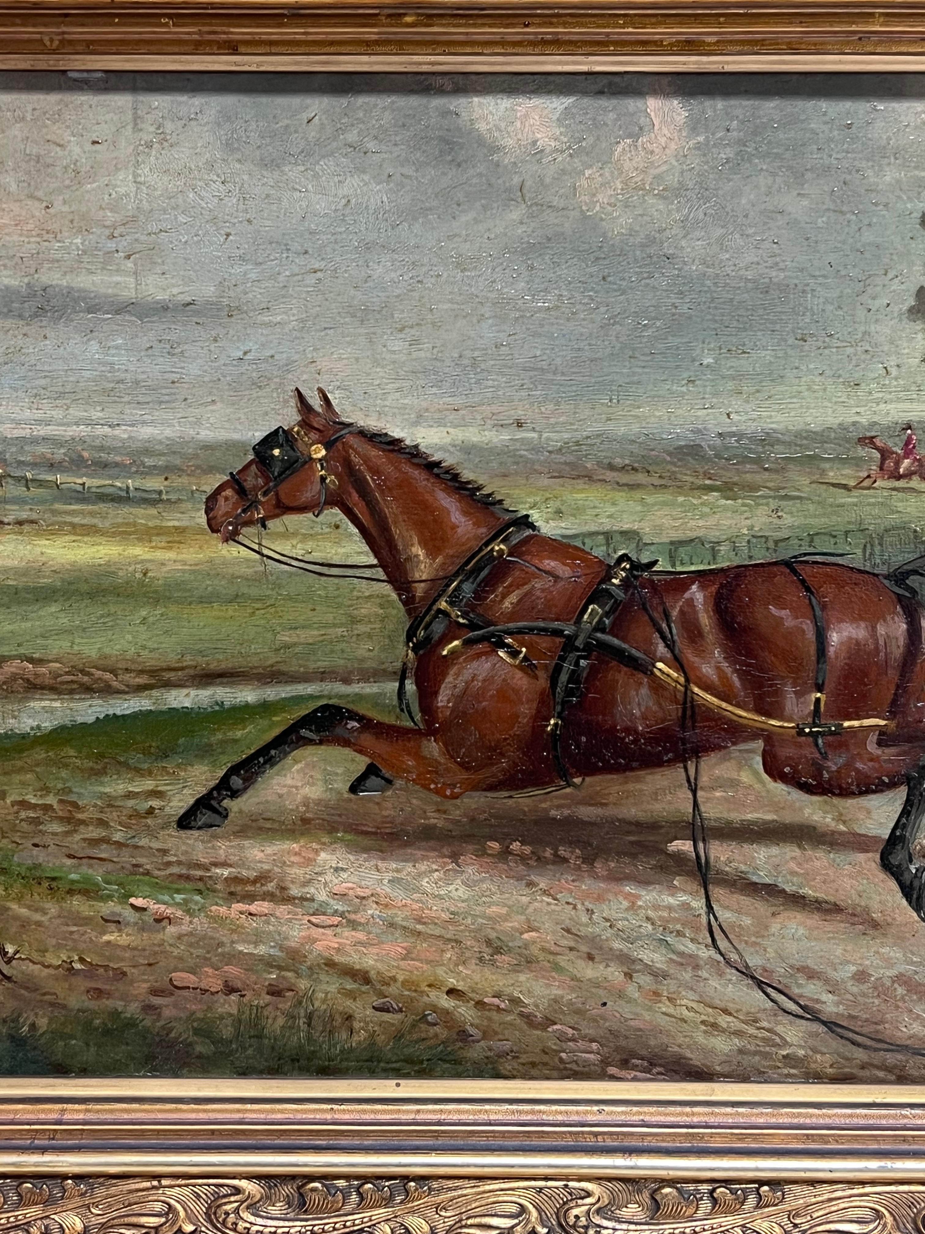Victorian English Hunting Scene Horse & Riders in British Landscape Signed Oil For Sale 5