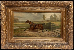Victorian English Hunting Scene Horse & Riders in British Landscape Signed Oil
