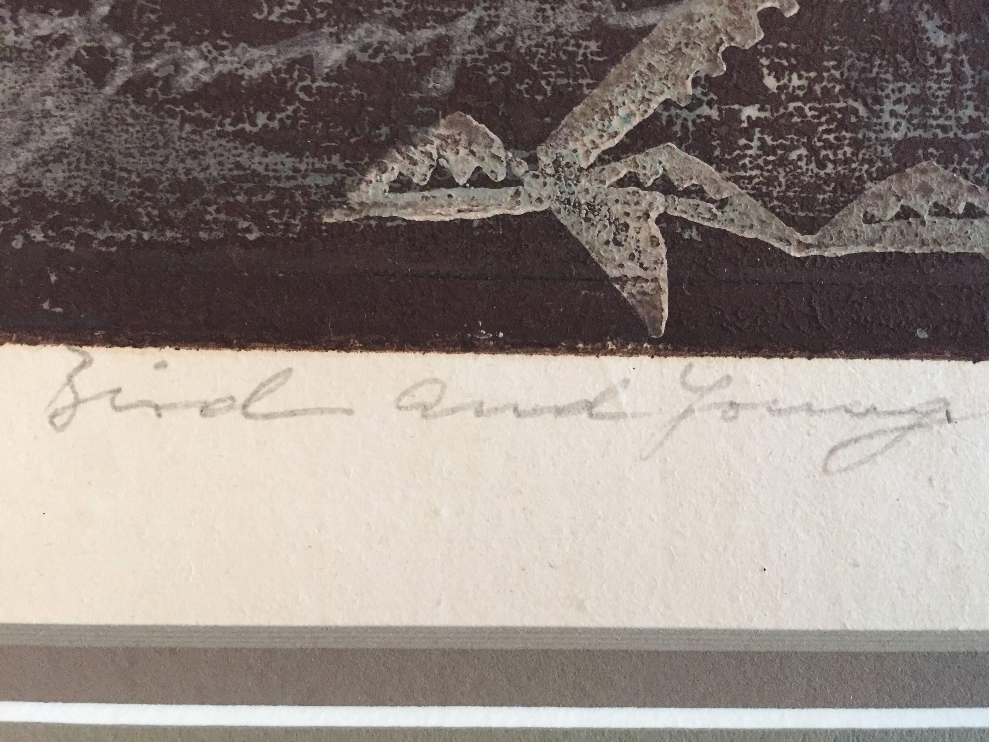 Bird & Young (Grau), Landscape Print, von Joseph Domjan