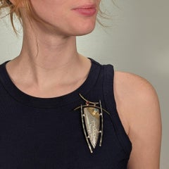 Joseph Downs Signed Modernist Gilt Sterling Silver & Multi-Gemstone Brooch