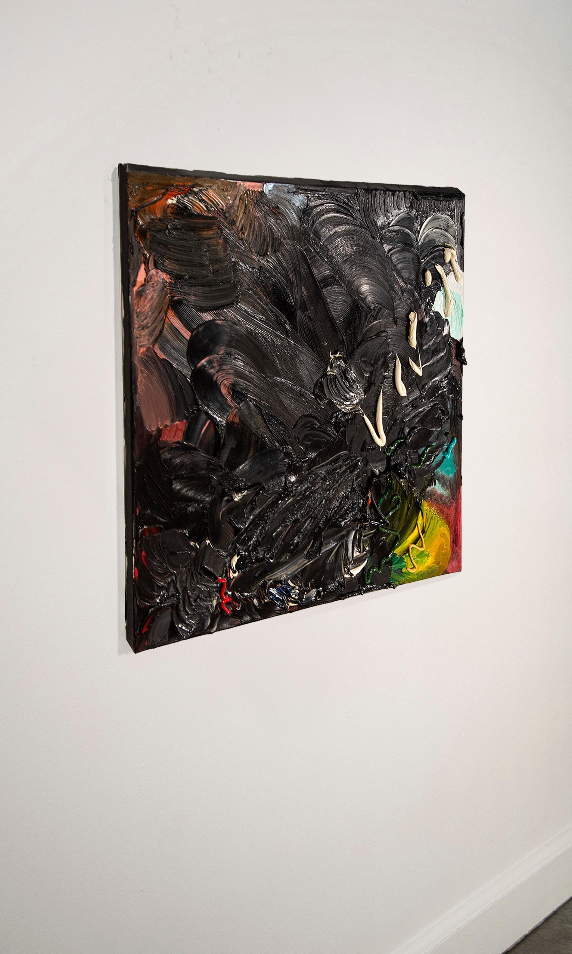 Descent of Light - rich, dark, impasto, gestural abstract, acrylic on canvas - Black Abstract Painting by Joseph Drapell