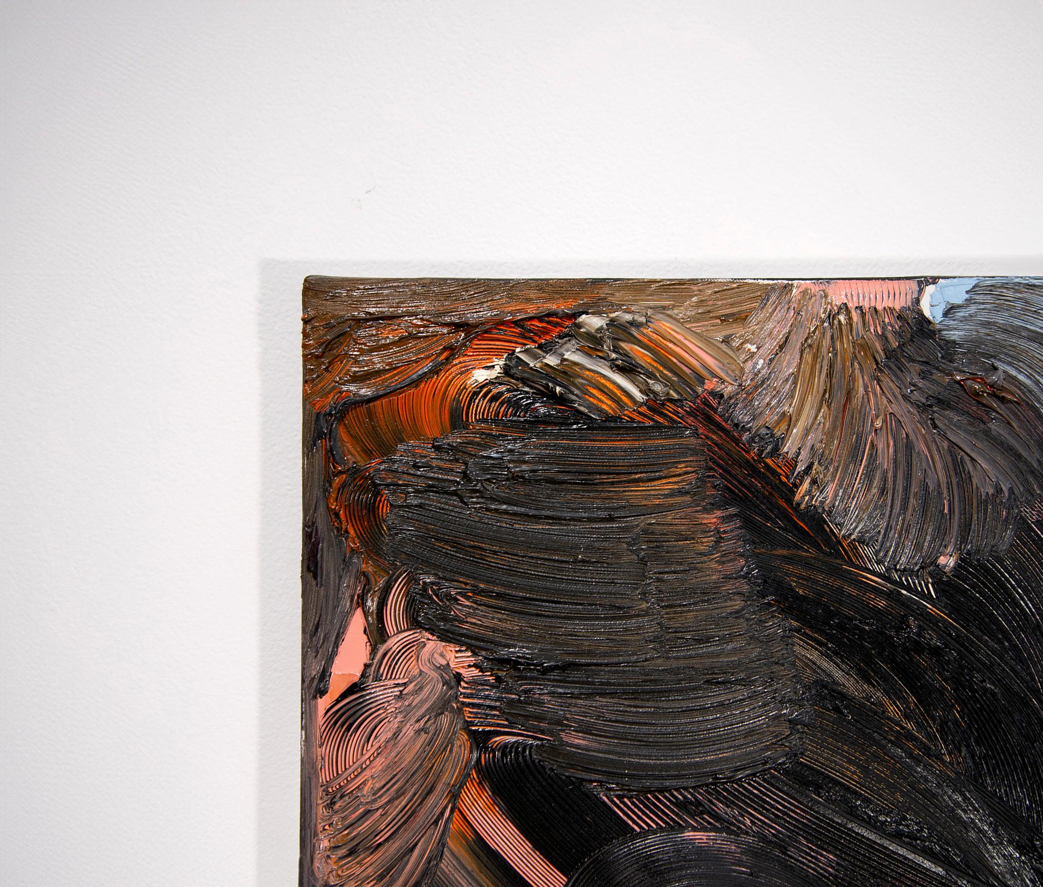 Descent of Light - rich, dark, impasto, gestural abstract, acrylic on canvas For Sale 3