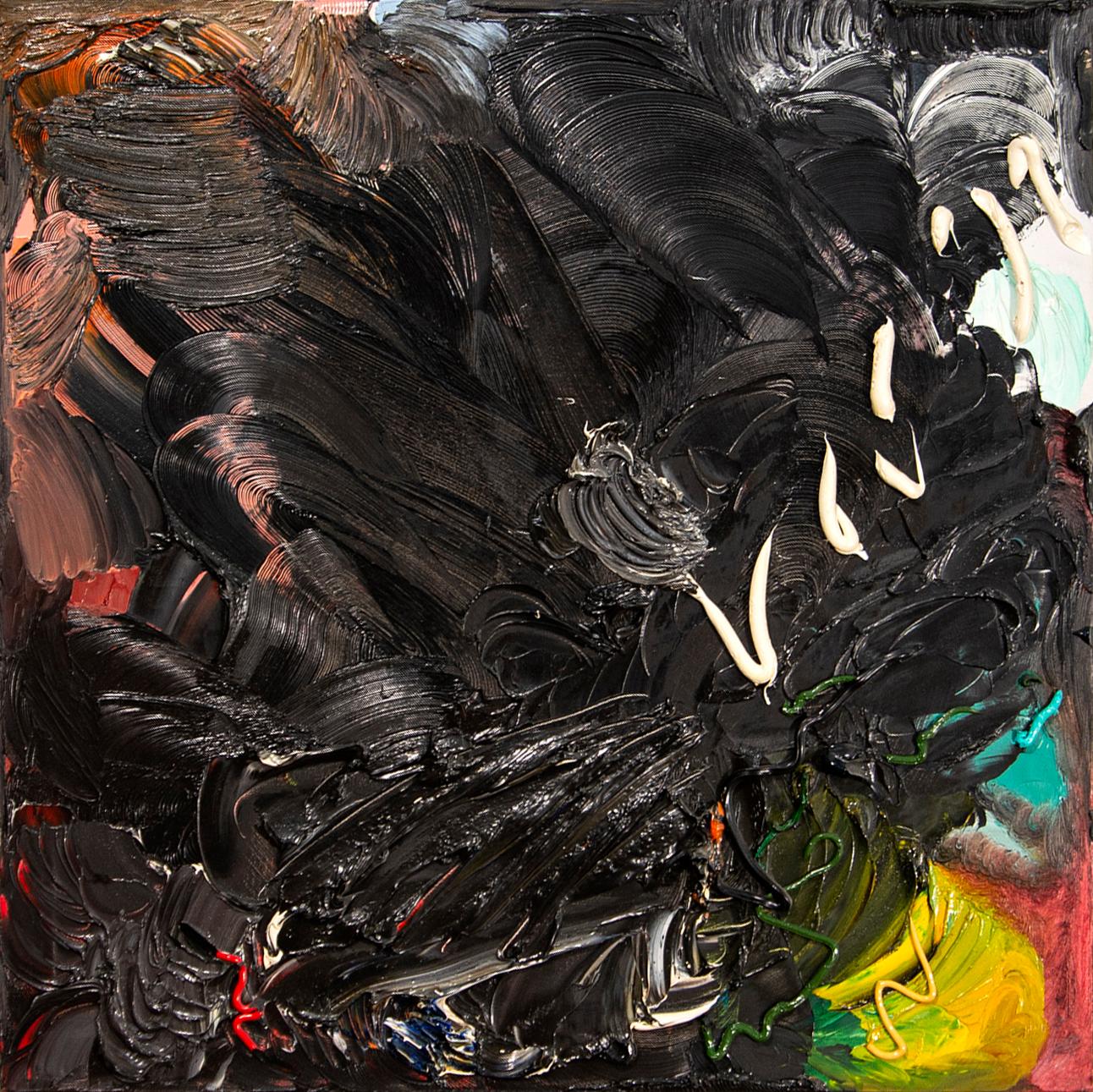 Joseph Drapell Abstract Painting – Descent of Light - reichhaltig, dunkel, Impasto, gestisch abstrakt, Acryl auf Leinwand